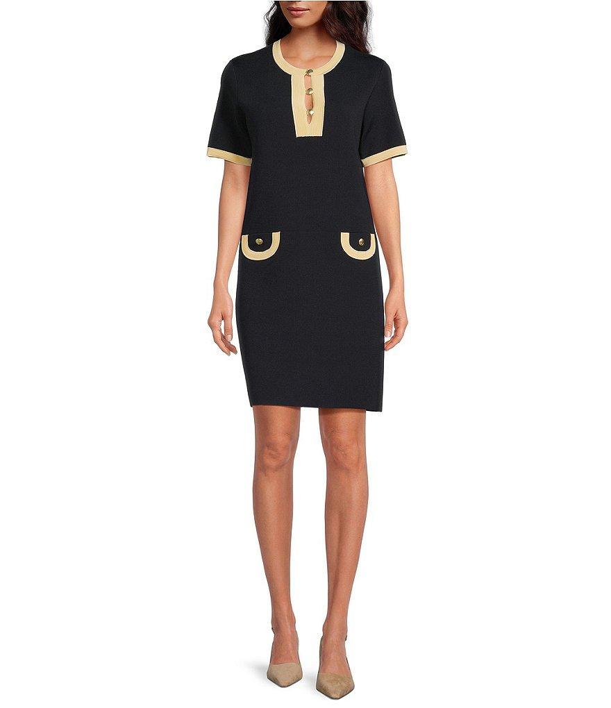 Tara Jarmon Roller Knit Round Button Front Neck Short Sleeve Dress Product Image