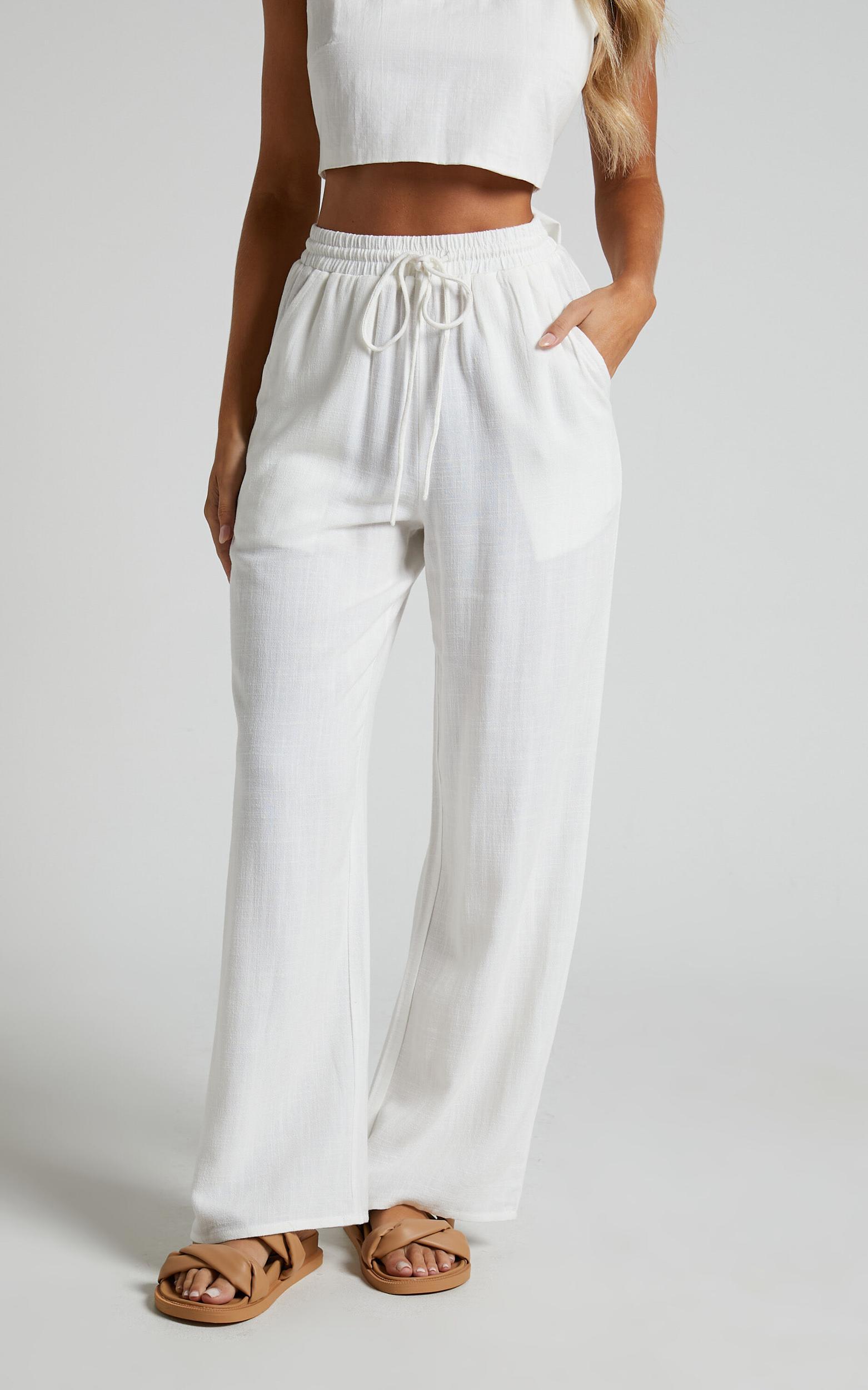 Kala Pants - Mid Waisted Relaxed Elastic Waist Pants in White Product Image