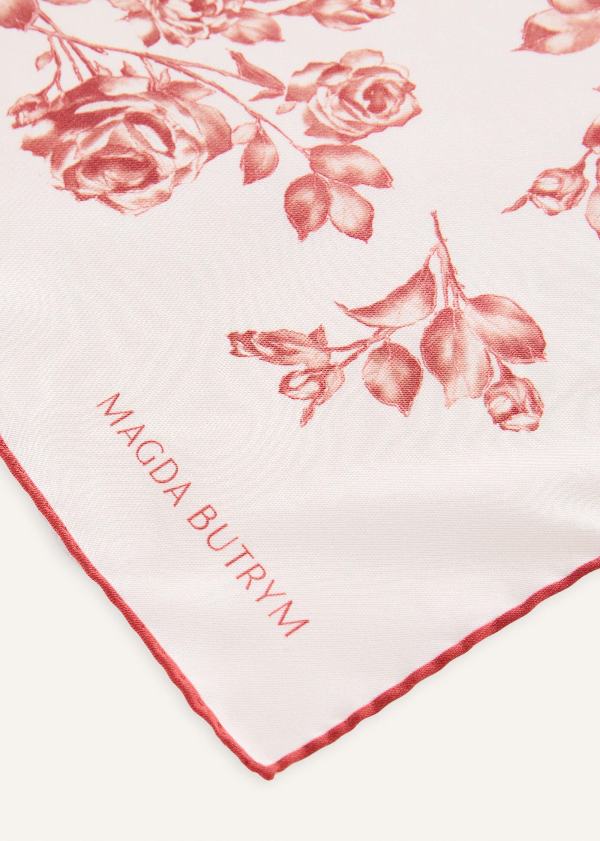 Rose-print silk scarf in beige and red Product Image