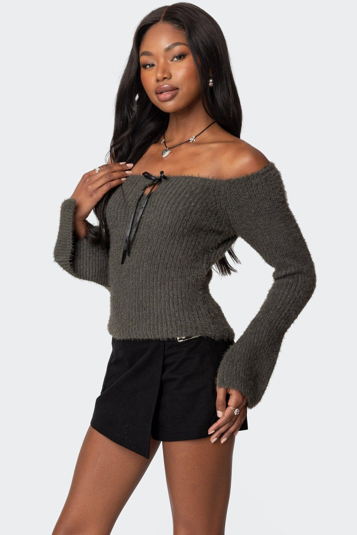 Keyhole Off Shoulder Ribbed Knit Top Product Image