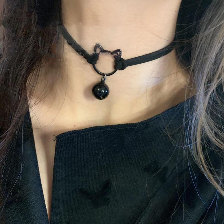 Cat Bell Pendant Fabric Choker Product Image