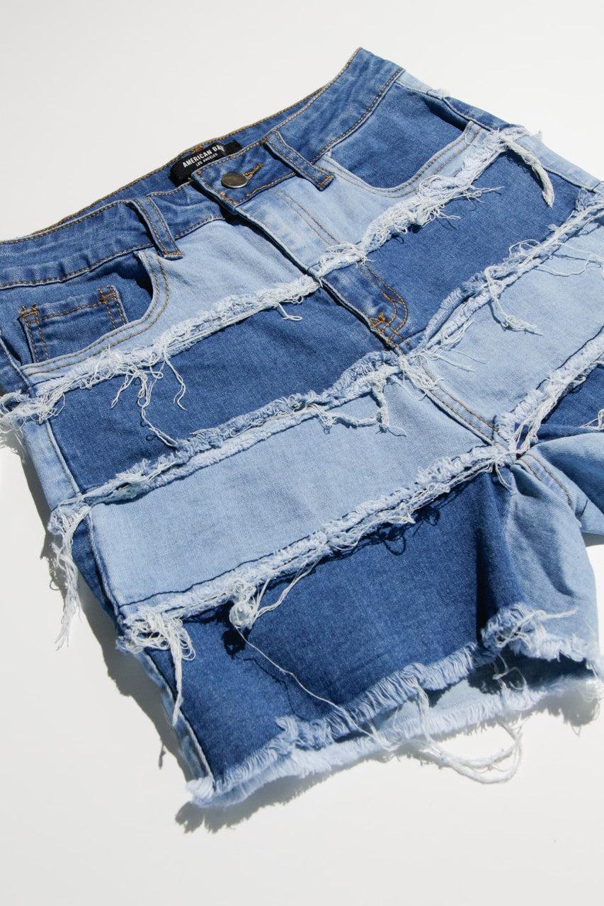 Patchwork Denim Shorts 1 Product Image