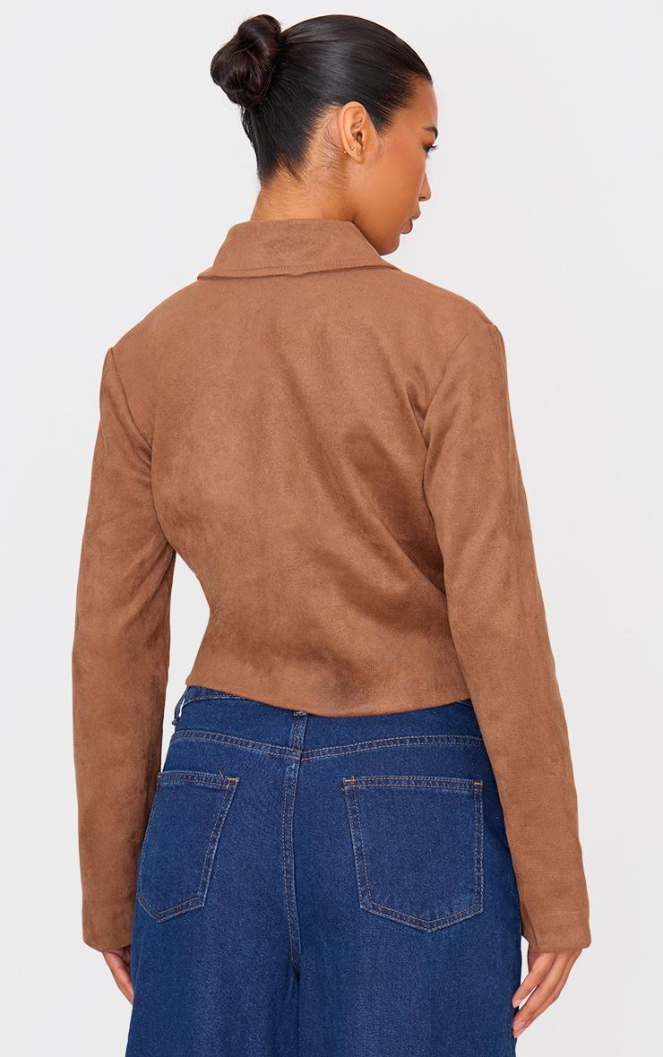 Brown Shoulder Pad Detail Faux Suede Jacket Product Image