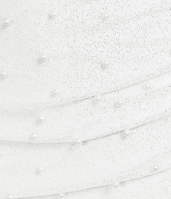 Honey and Rosie Glitter Knit Pearl Embellished Strapless Asymmetrical Hem Midi Dress Product Image