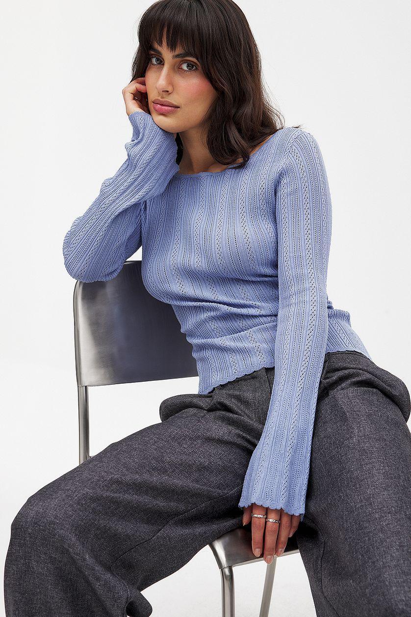 Knitted Pointelle Long Sleeve Top Product Image