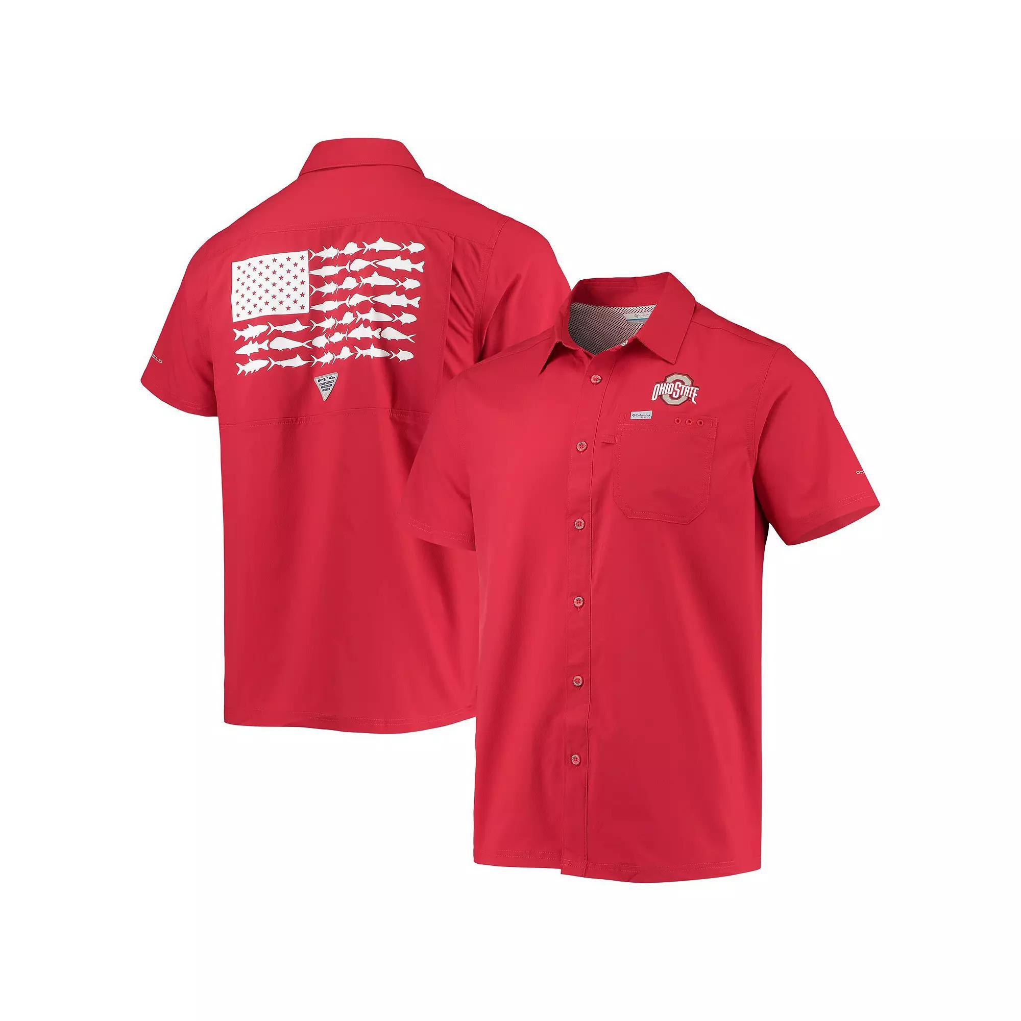 Men's Columbia PFG Scarlet Ohio State Buckeyes Slack Tide Camp Button-Up Shirt,  Product Image