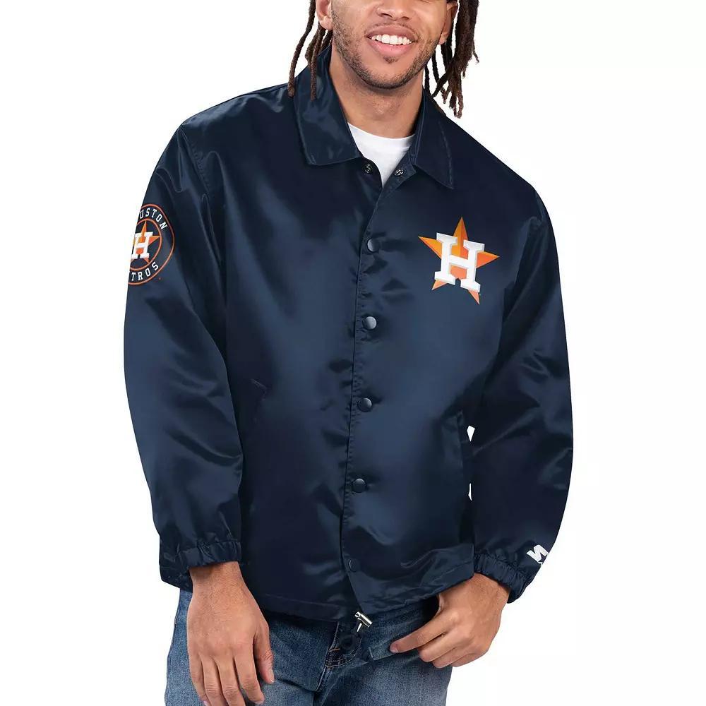 Men's Starter Navy Houston Astros Option Route Satin Full-Snap Jacket,  Product Image