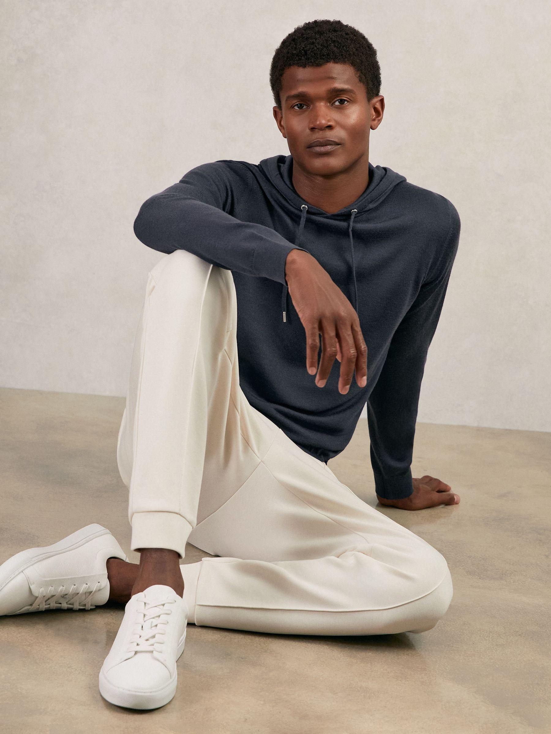 Merino Wool Drawstring Hoodie in Midnight Navy Product Image