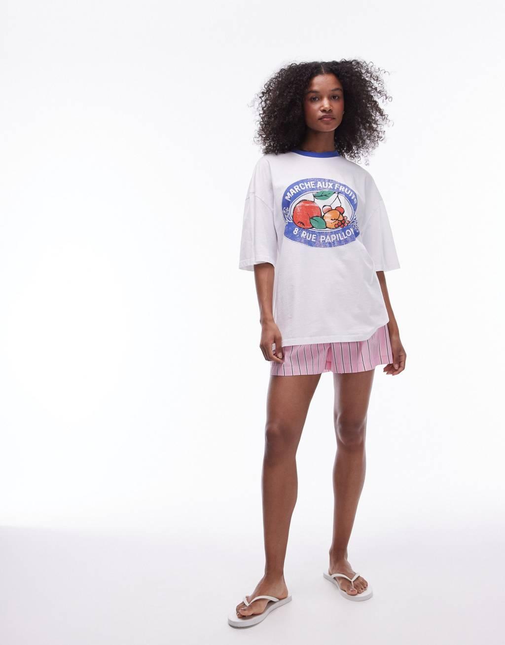 Topshop graphic still life fruit oversized tee in ecru Product Image