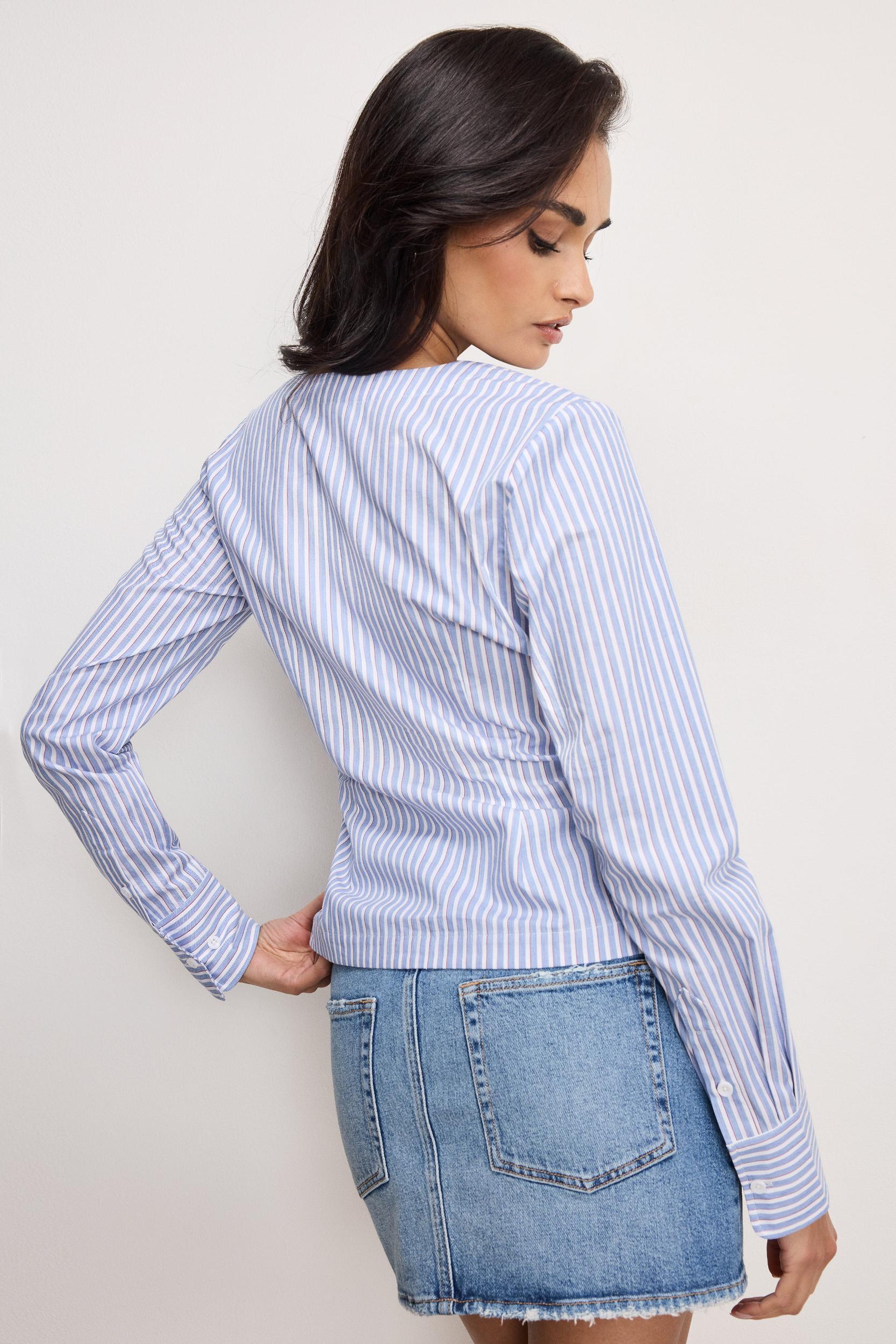 POPLIN RUCHED SHIRT | VACAY STRIPE001 Product Image