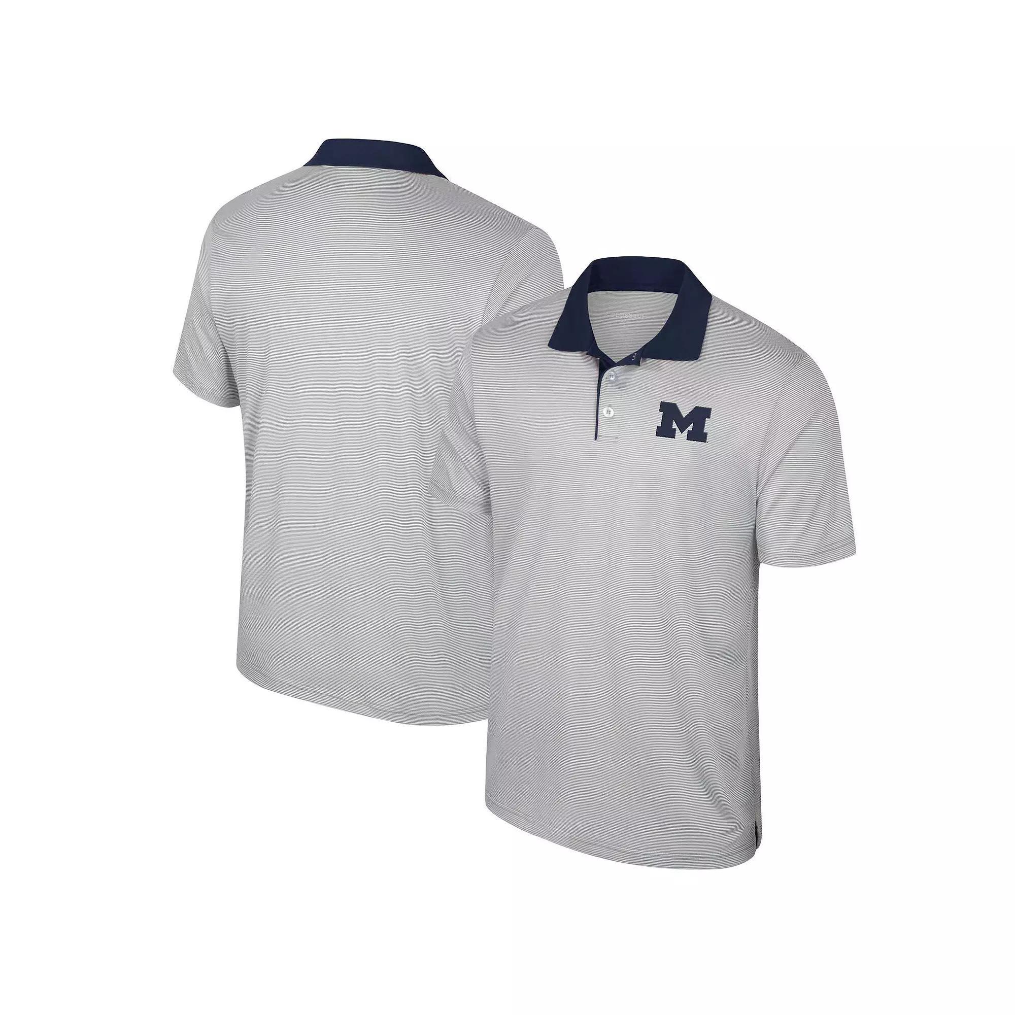 Men's Colosseum Gray Michigan Wolverines Big & Tall Tuck Striped Polo,  Product Image
