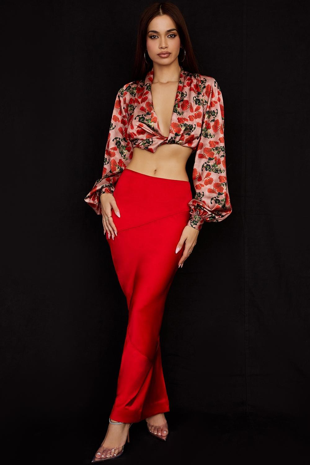 Monica Rose Print Satin Plunge Top Product Image