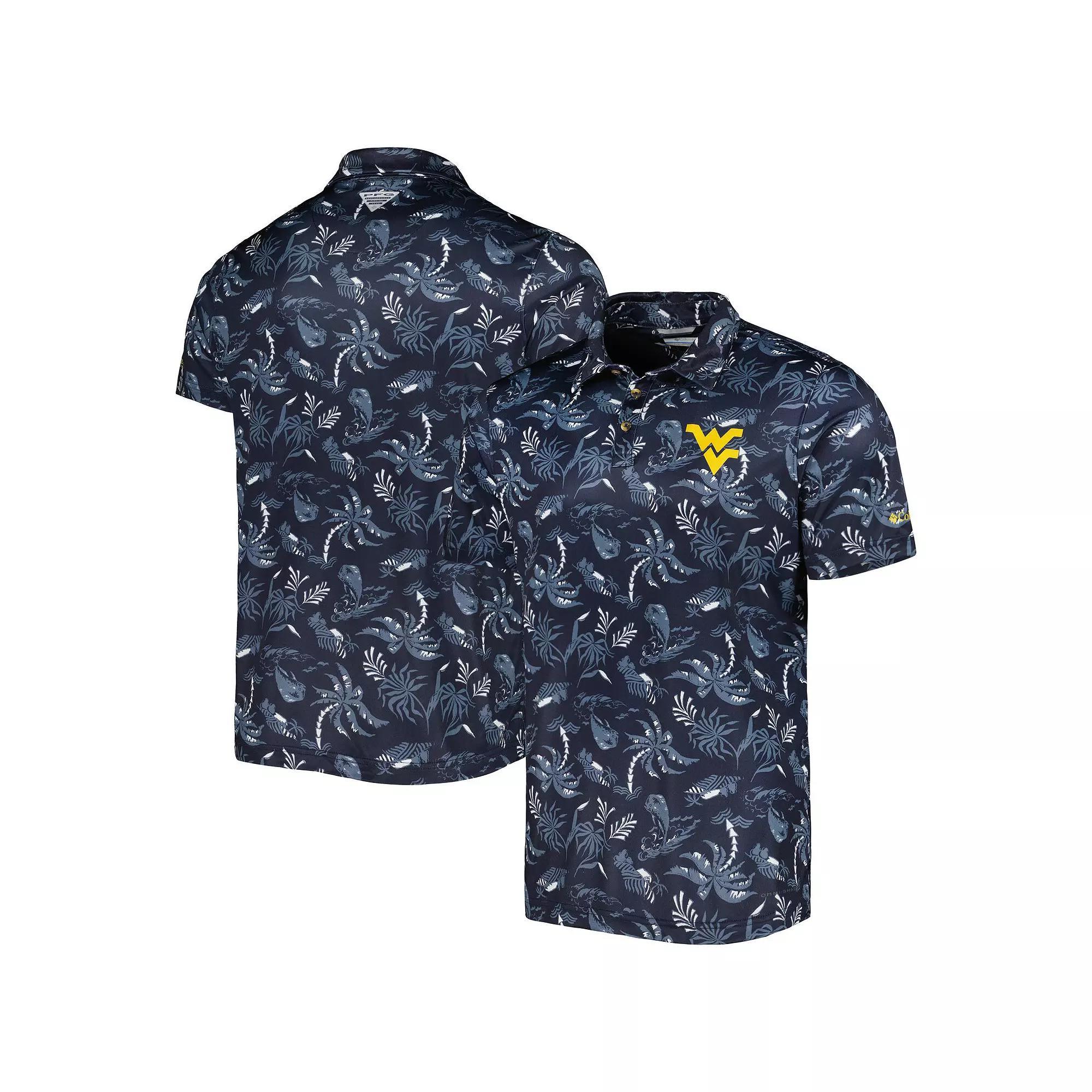 Men's Columbia Navy West Virginia Mountaineers Super Terminal Tackle Omni-Shade Polo, Size: Large, Blue Product Image