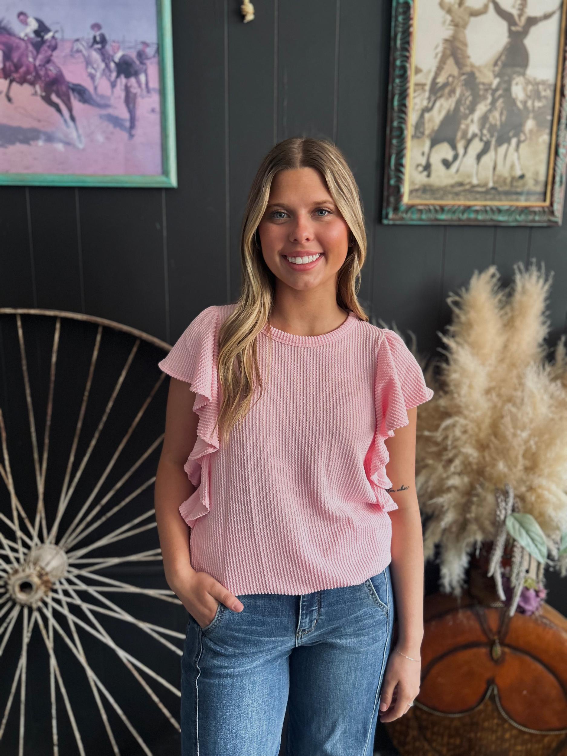 Ruffled Sleeve Solid Top-6 Colors* Product Image