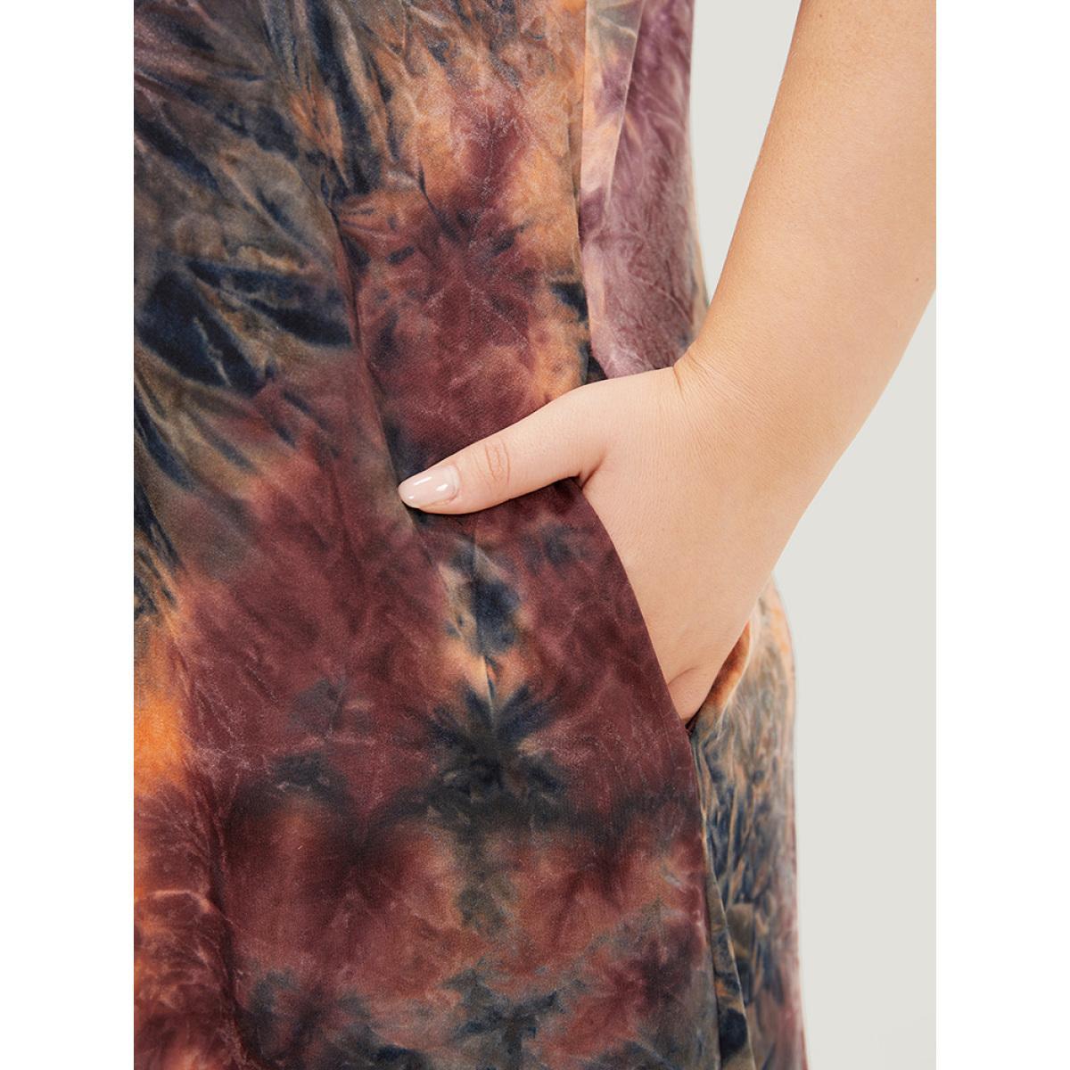 Plus Size Tie Dye Pocket Crisscross Neck Dress Multicolor Women Casual Tie Dye V-neck Short sleeve Curvy Midi Dress BloomChic 12/L Product Image