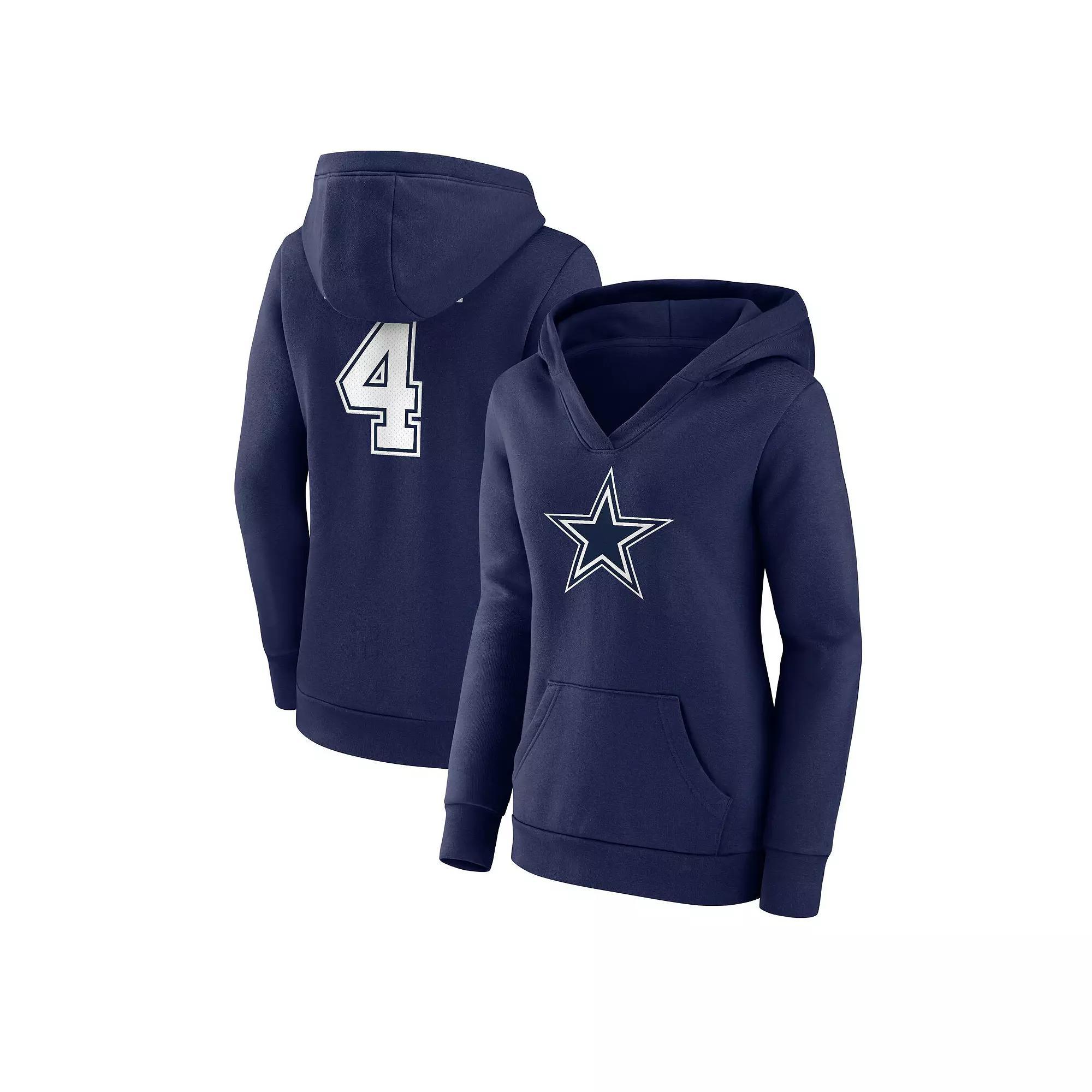 Women's Fanatics Branded Dak Prescott Navy Dallas Cowboys Player Icon Name & Number V-Neck Pullover Hoodie, Adult Unisex,  Product Image