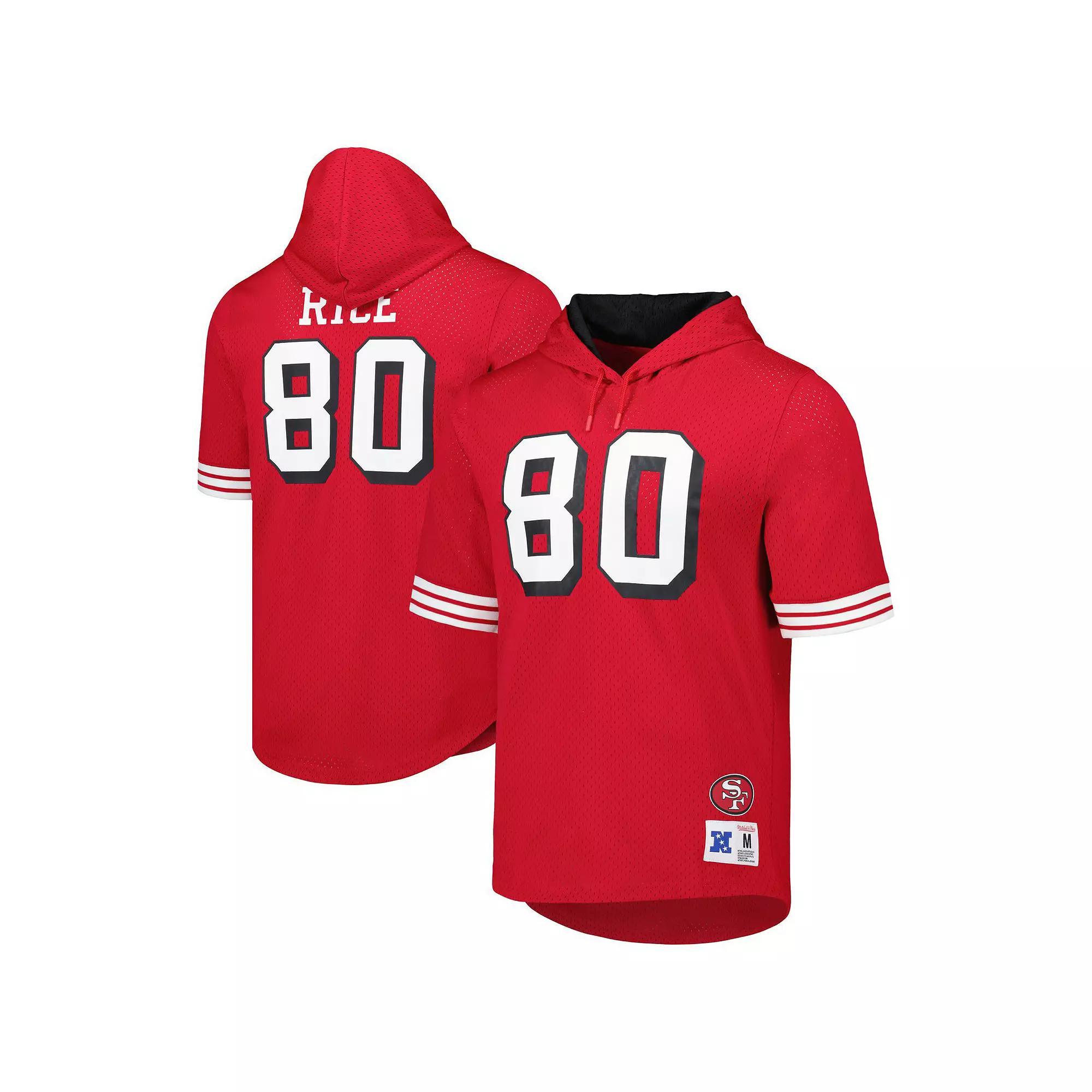 Men's Mitchell & Ness Jerry Rice Scarlet San Francisco 49ers Retired Player Name & Number Mesh Hoodie T-Shirt, Size: Medium Product Image
