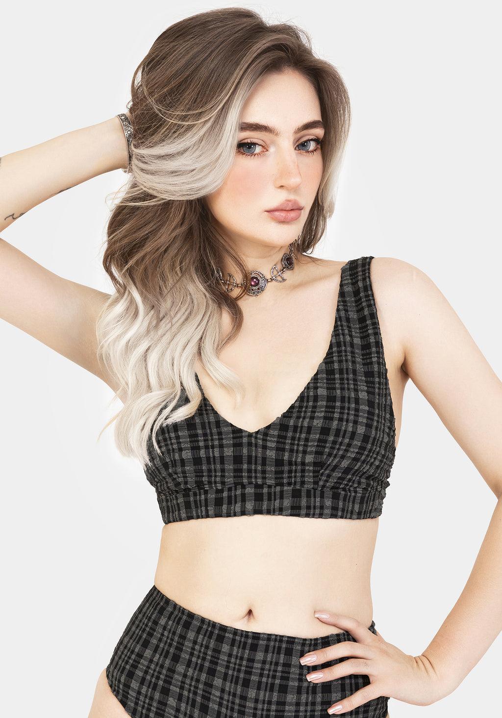 Slate Textured Check Bikini Top Product Image