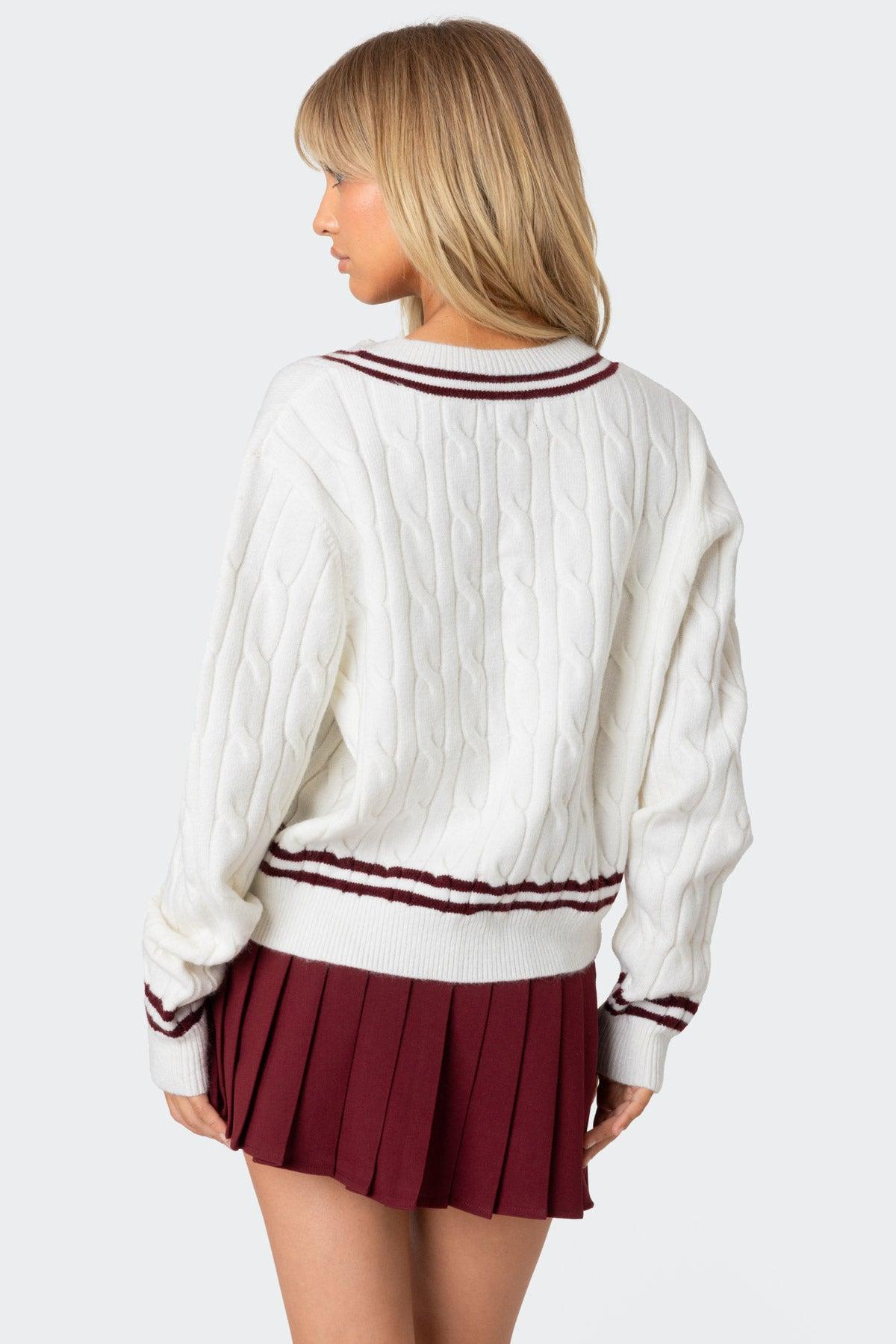 Dean V Neck Cable Knit Sweater Product Image