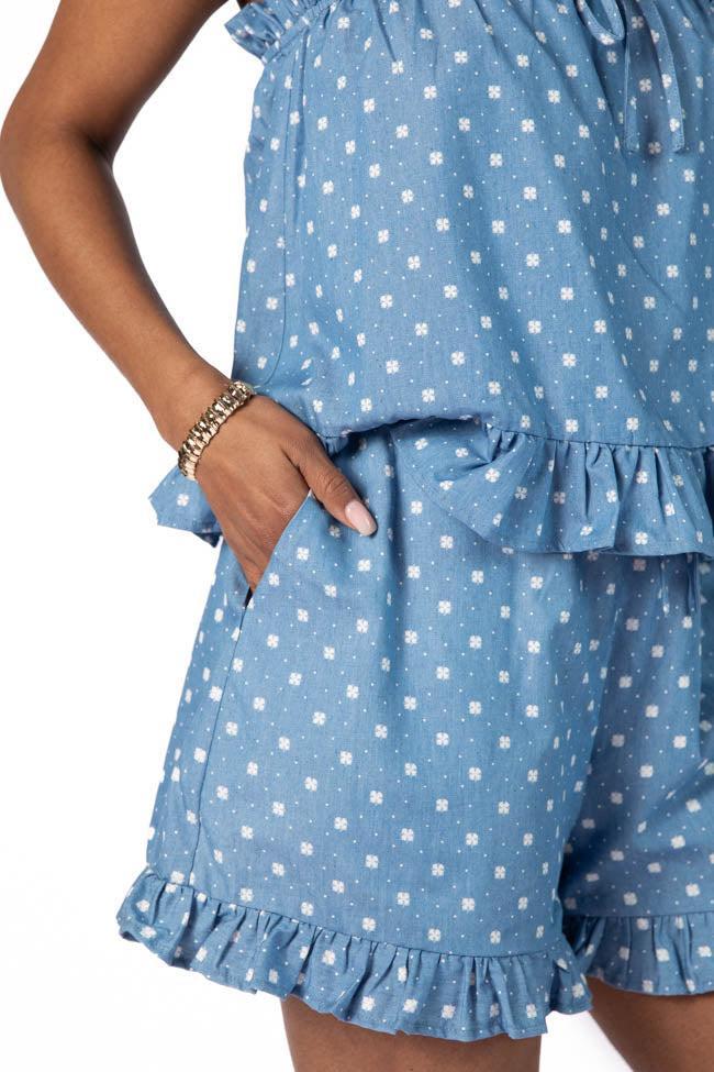 Perfect Playlist Blue Printed Chambray Set FINAL SALE Product Image