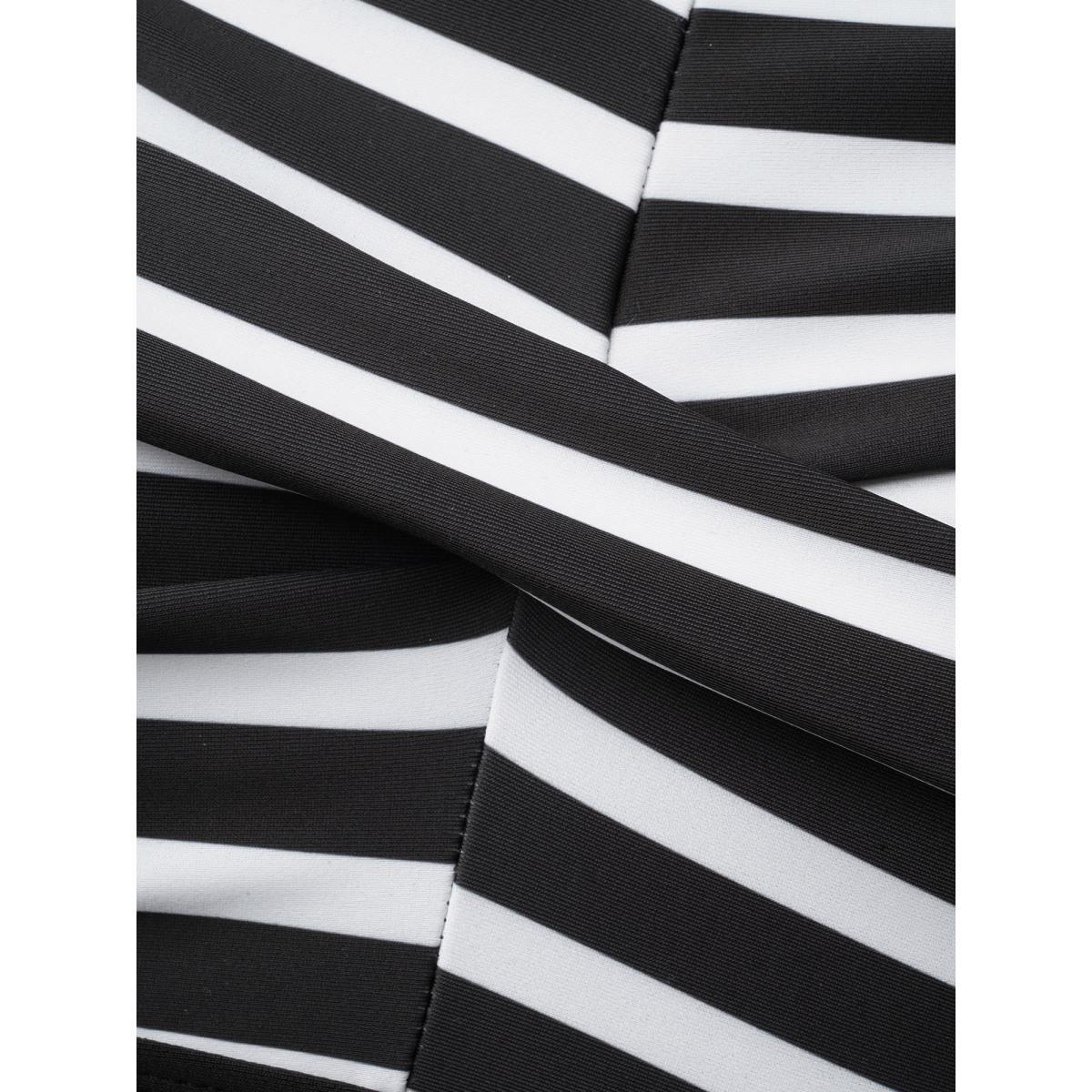 Plus Size Striped Twist Front Patchwork Swim Dress Women's Swimwear Black Beach Bodycon Heart neckline High stretch Curve Swim Dresses BloomChic 18-20/2X Product Image