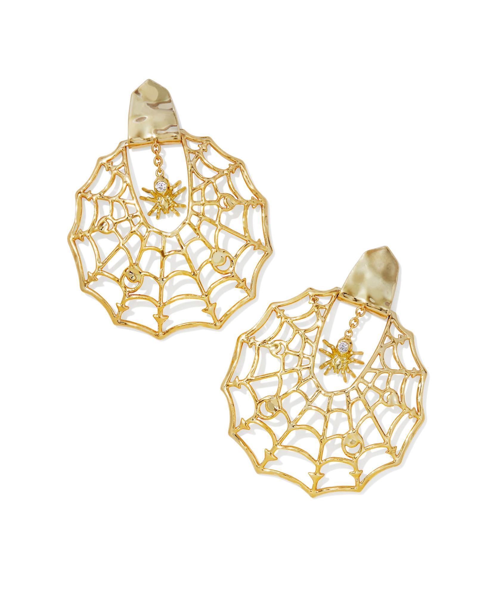 Spiderweb Gold Statement Earrings in White CZ Product Image