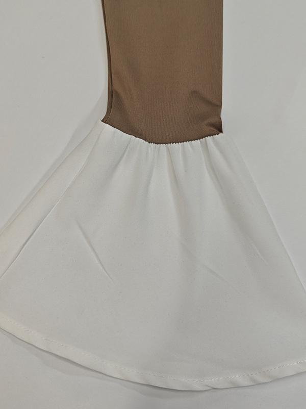 A-Line Flared Sleeves Contrast Color Pleated Split-Joint Round-Neck Mini Dresses Product Image