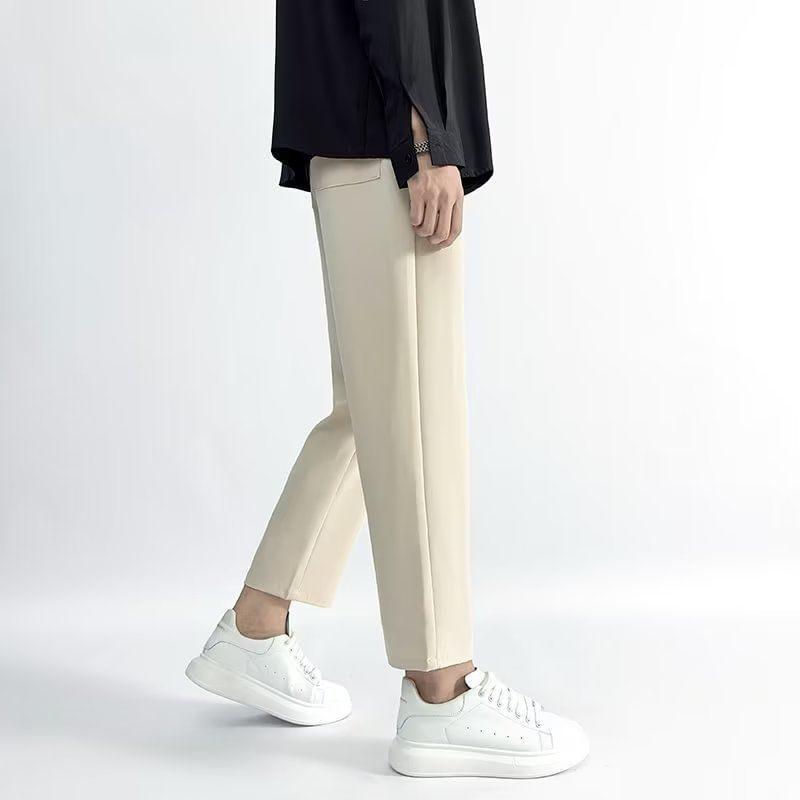 Mid Rise Plain Crop Straight Leg Pants Product Image