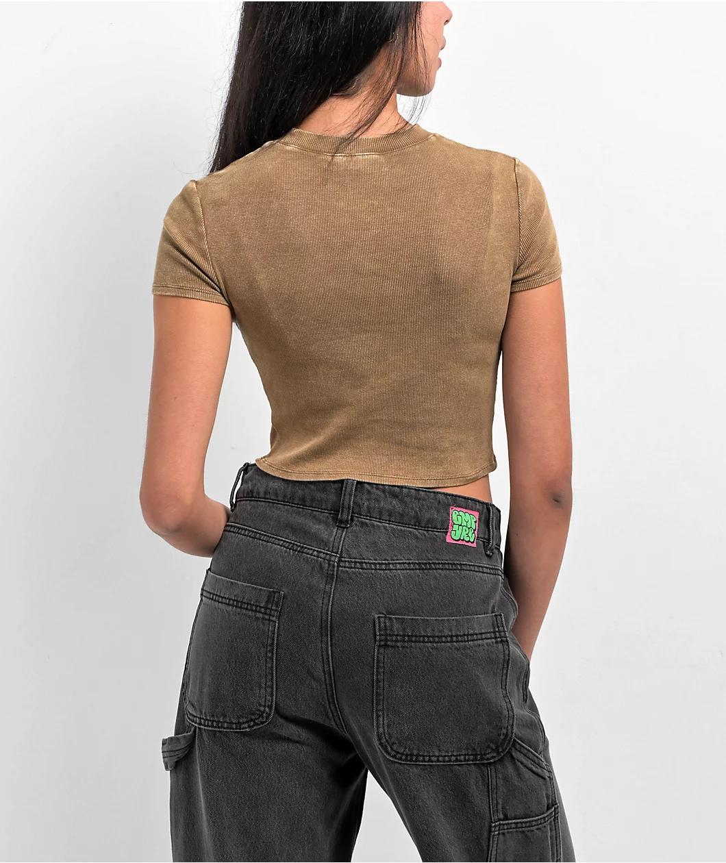 Ninth Hall Fundamentals Cuddie Brown Wash Cut Out Fitted Crop T-Shirt Product Image