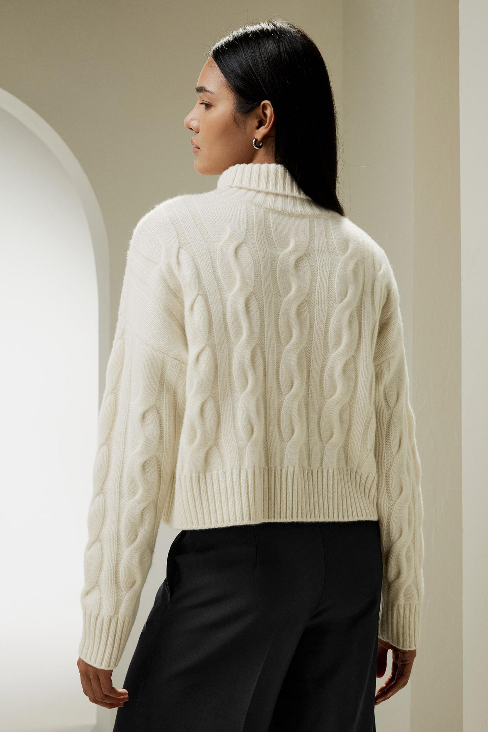 Cable Knit Cashmere Turtleneck Sweater Product Image
