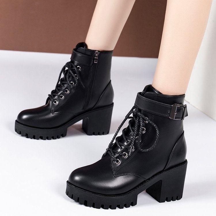 Lace-Up Platform Short Boots Product Image