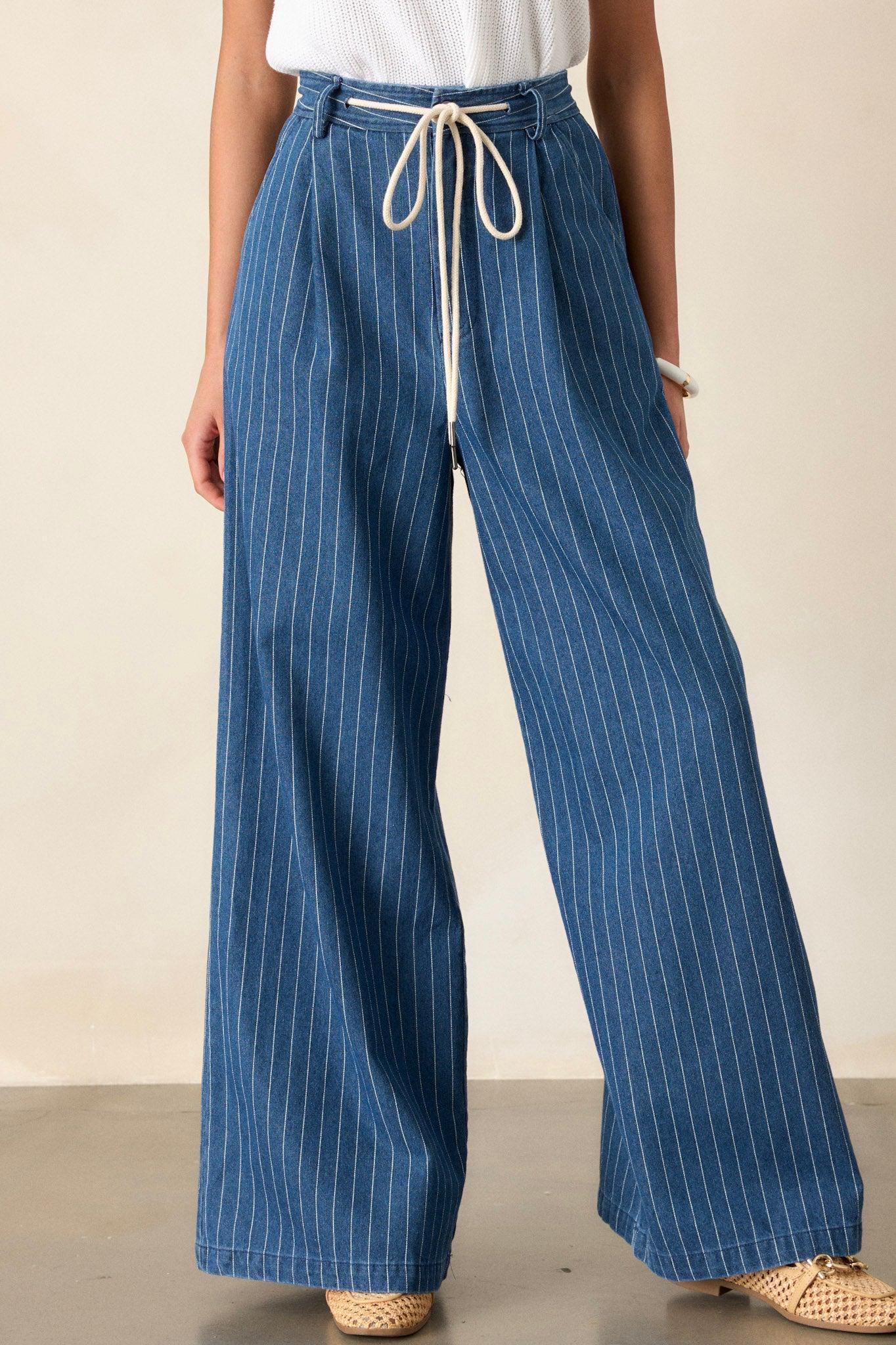 They Say Vision Blue Stripe Wide-Leg Pants Product Image