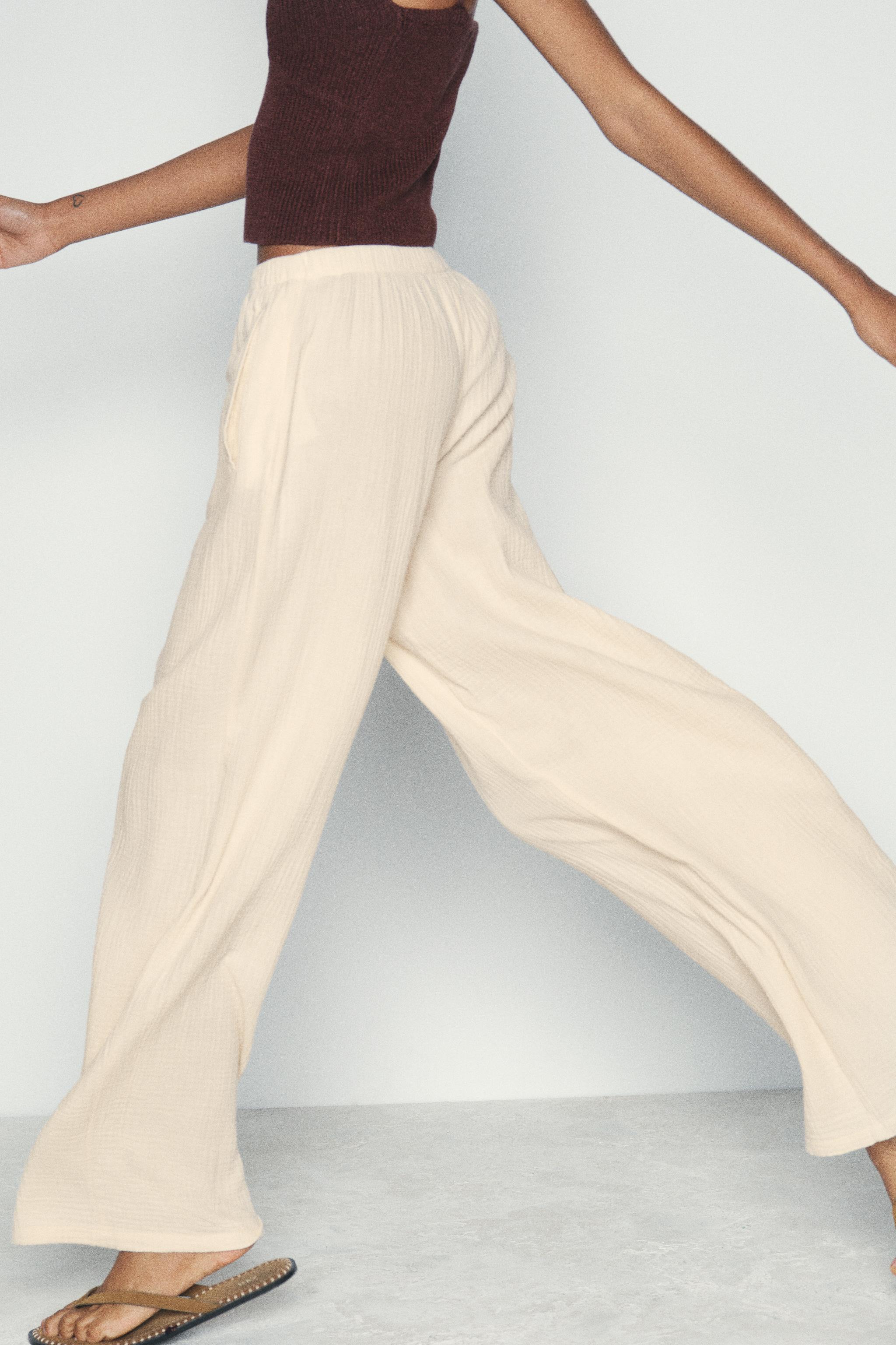 WRINKLED EFFECT WIDE LEG PANTS Product Image