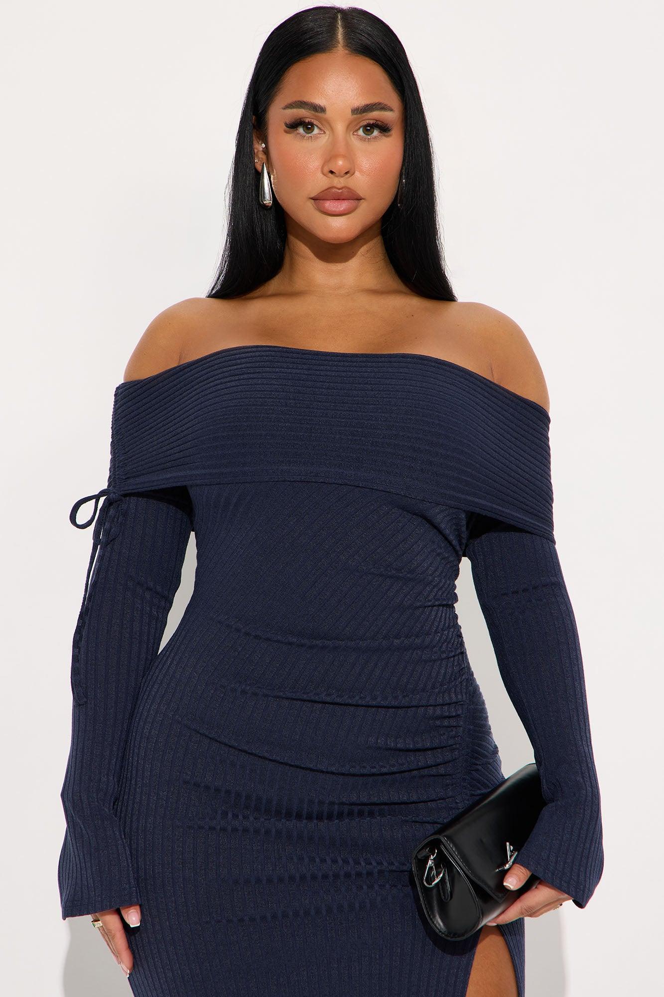 Nora Off Shoulder Maxi Dress - Navy Female Product Image