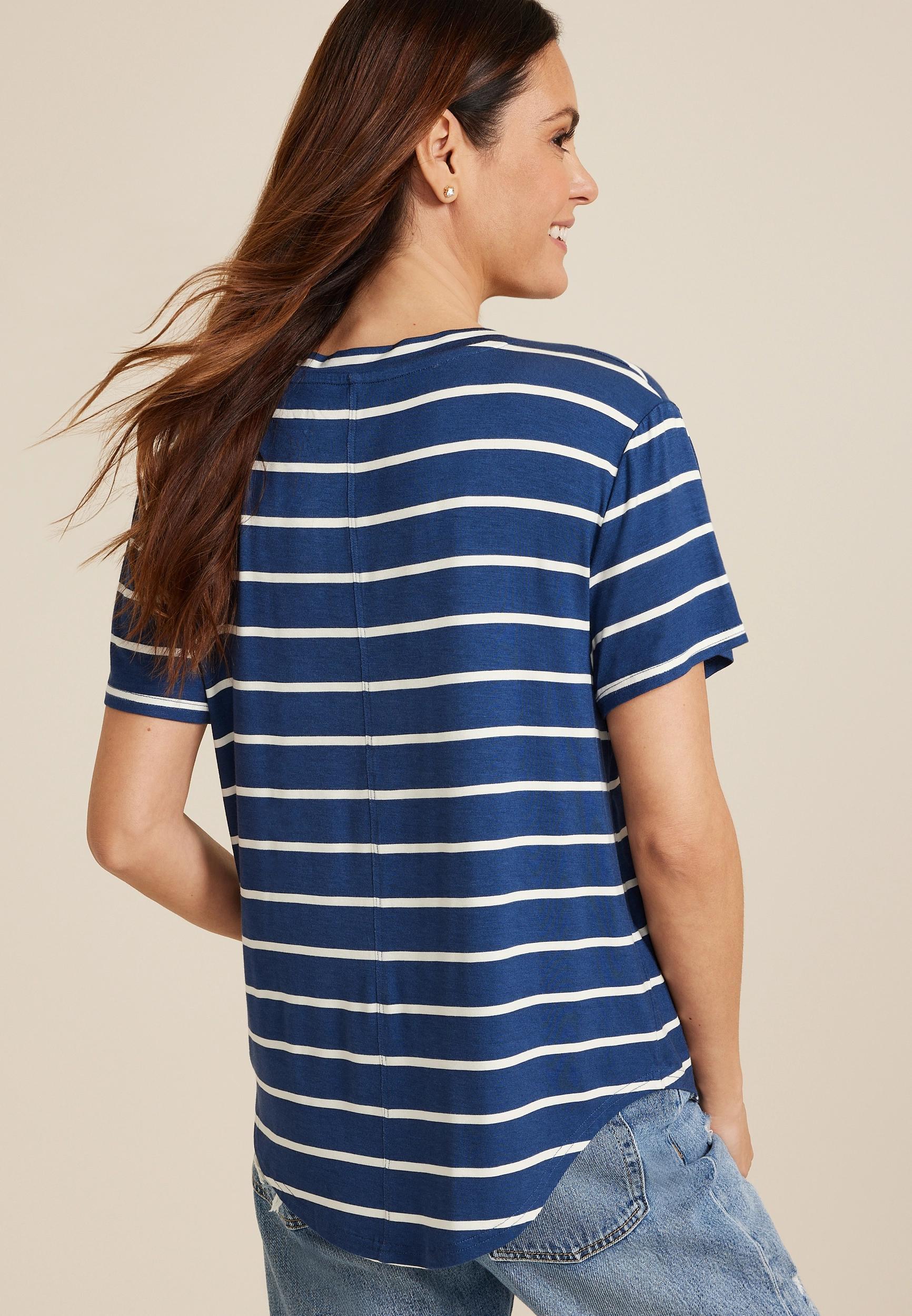 24/7 Striped V Neck Tunic Tee Product Image