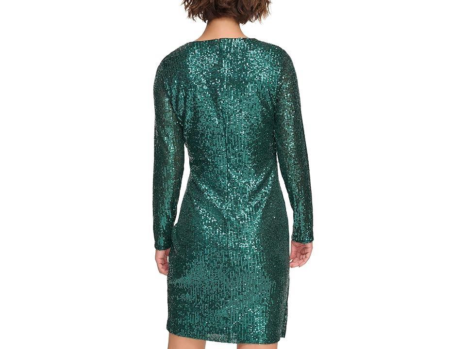 DKNY Sequin Side Ruched Dress (Emerald) Women's Clothing Product Image