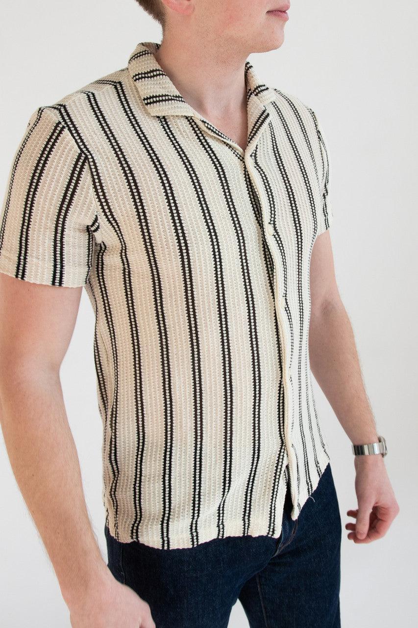 Double Stripe Crochet Button Up Shirt Product Image