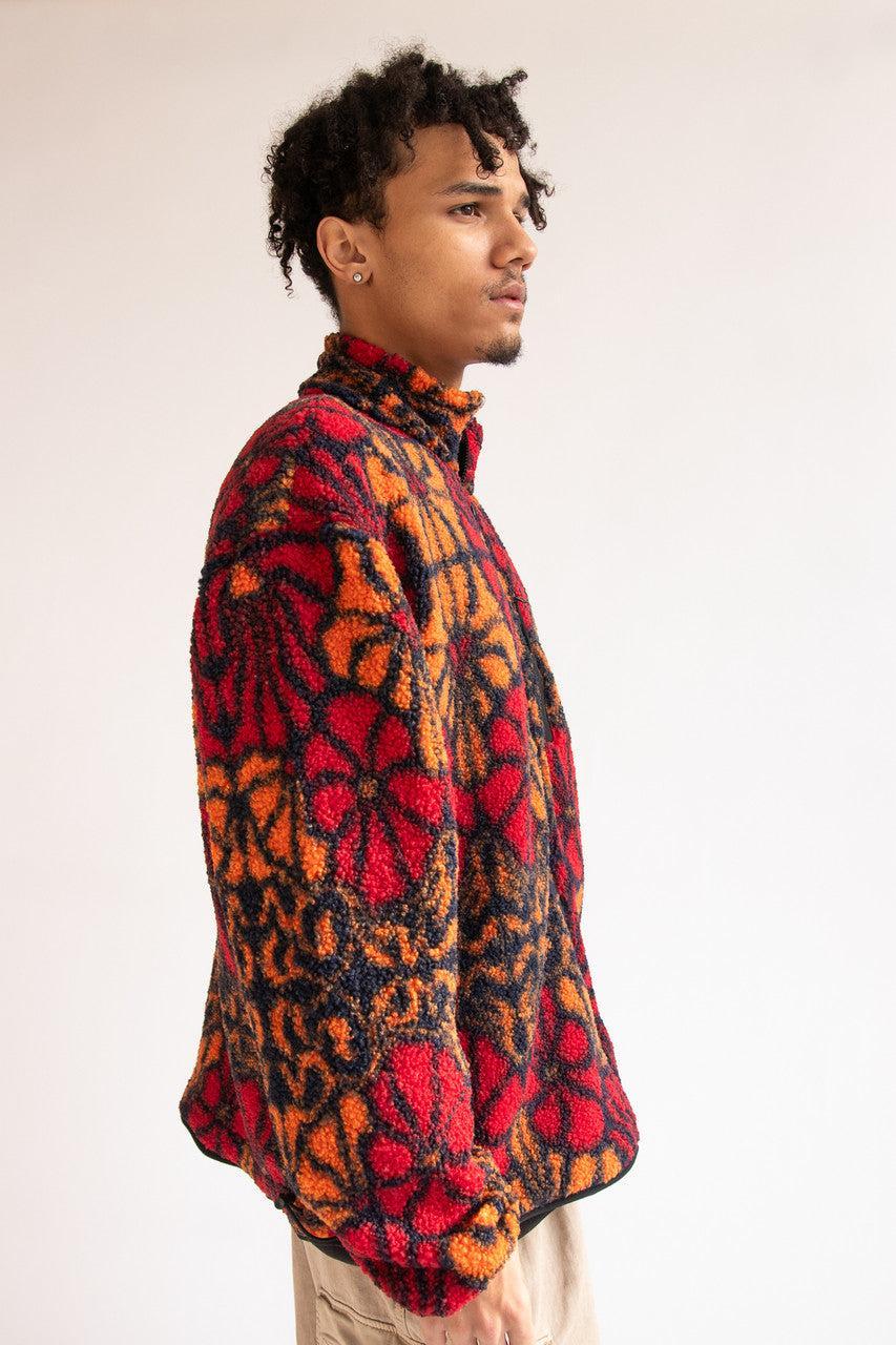 Floral Faux Sherpa Zip Up Jacket Product Image