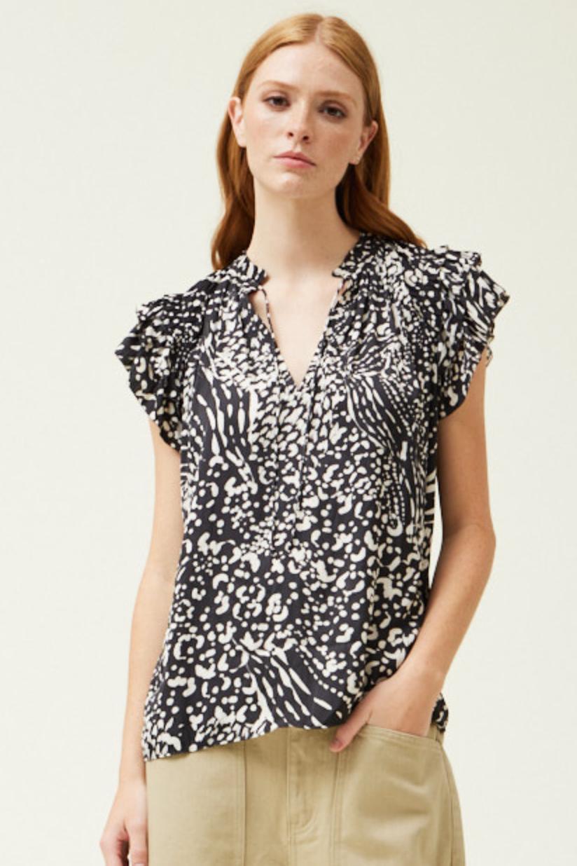 Printed Ruffle Sleeve Blouse Product Image