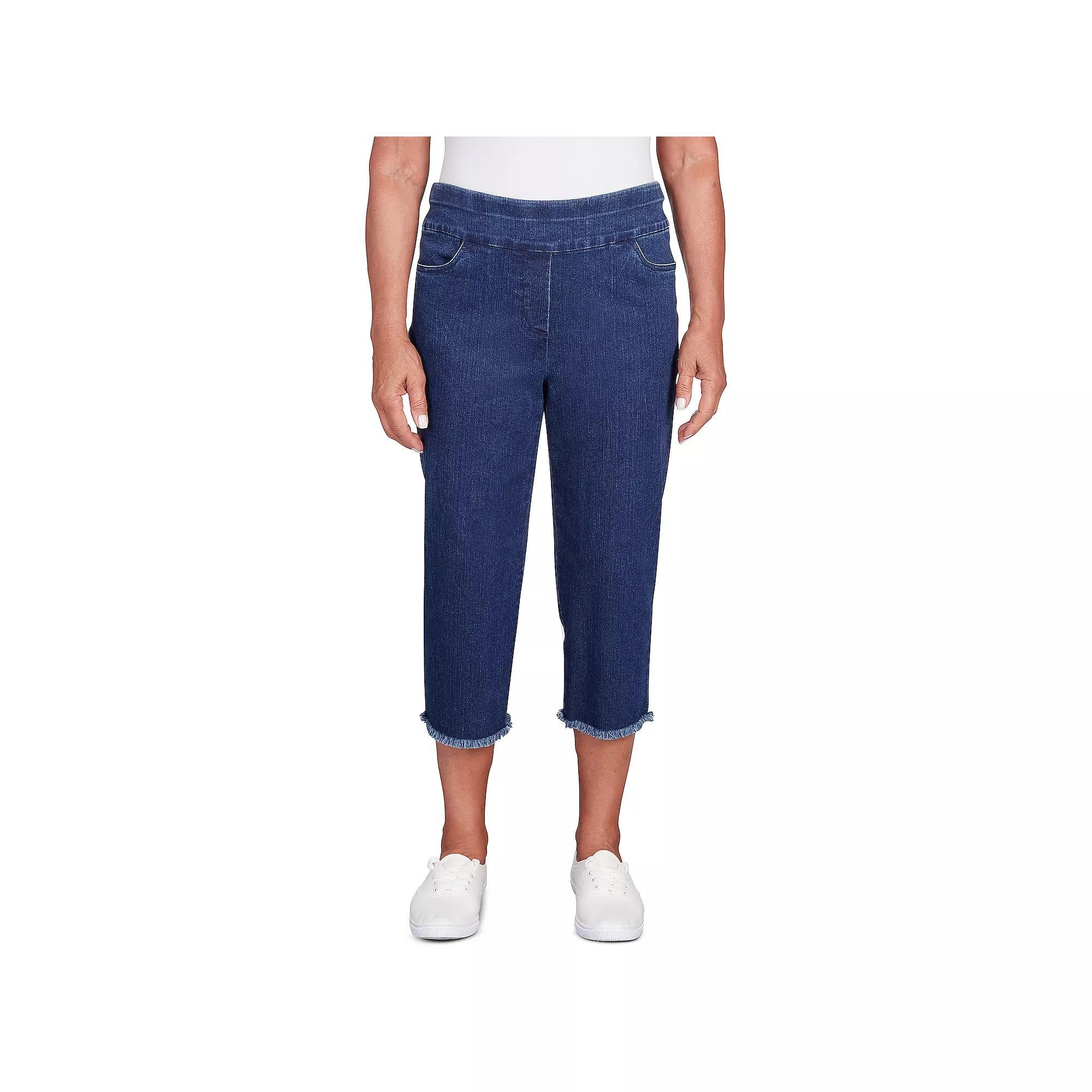 Petite Alfred Dunner Denim Fringe Capri Pants, Women's,  Product Image