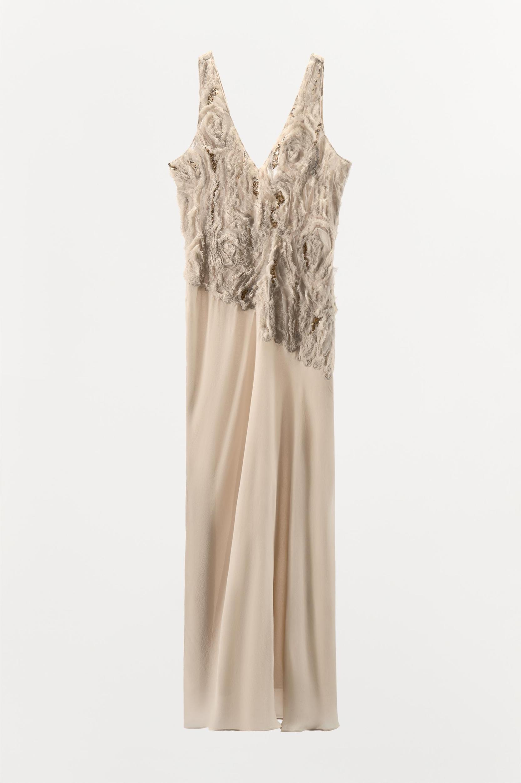 LONG BEADED TEXTURED DRESS Product Image