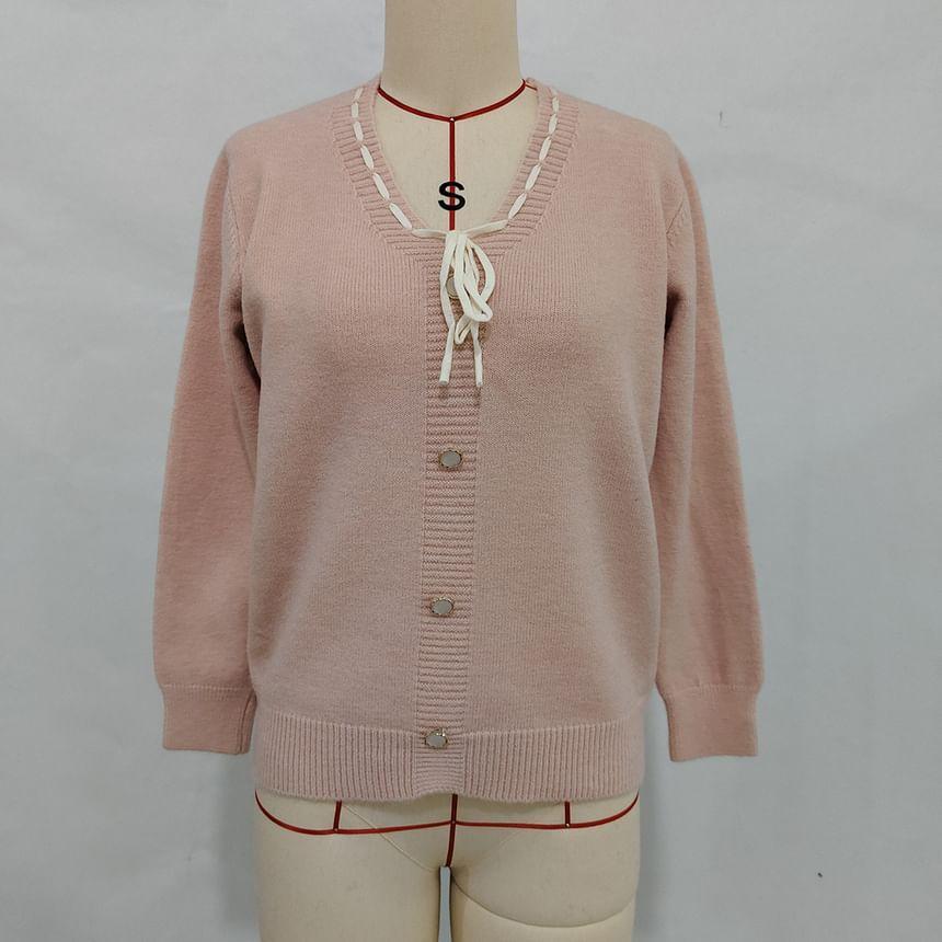 V-Neck Plain Bow Sweater Product Image