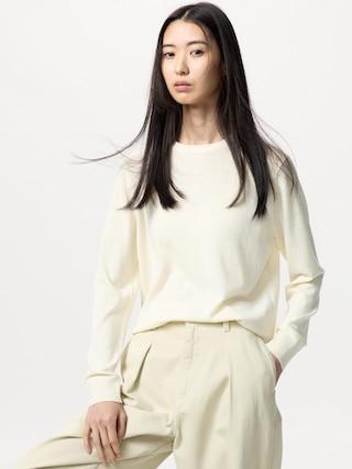 Womens Merino Sweater Off White Large UNIQLO US Product Image