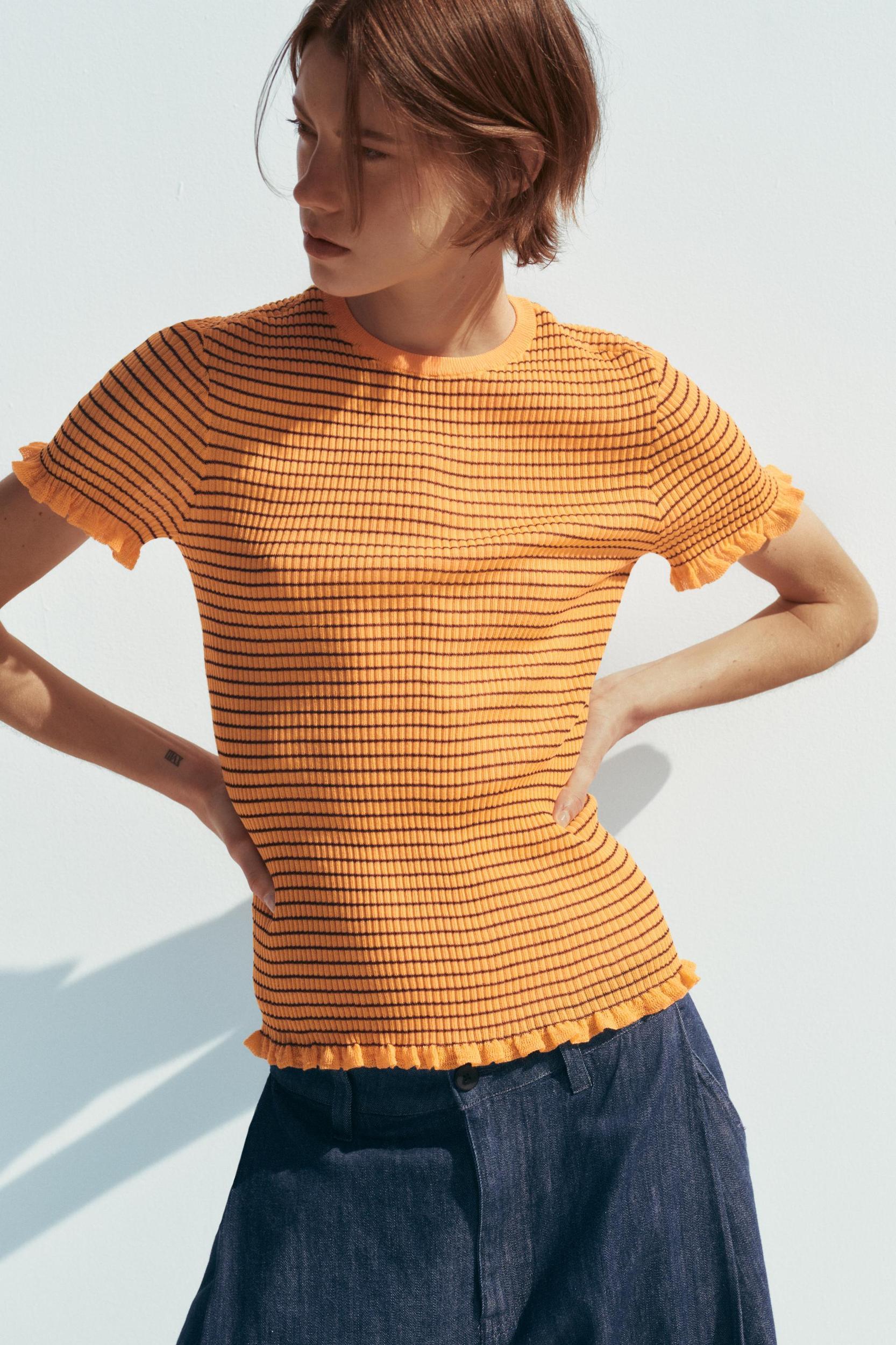 STRIPED RIB KNIT TOP Product Image