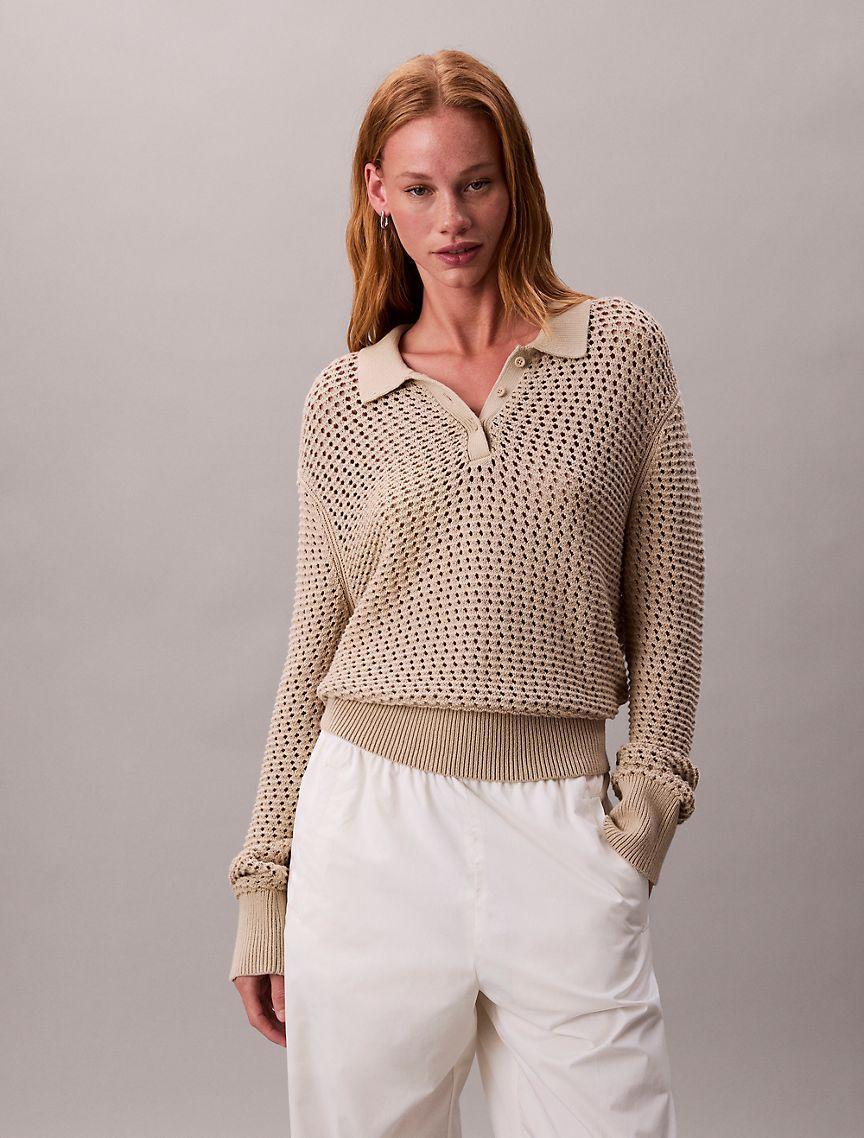 Open Stitch Polo Sweater Product Image