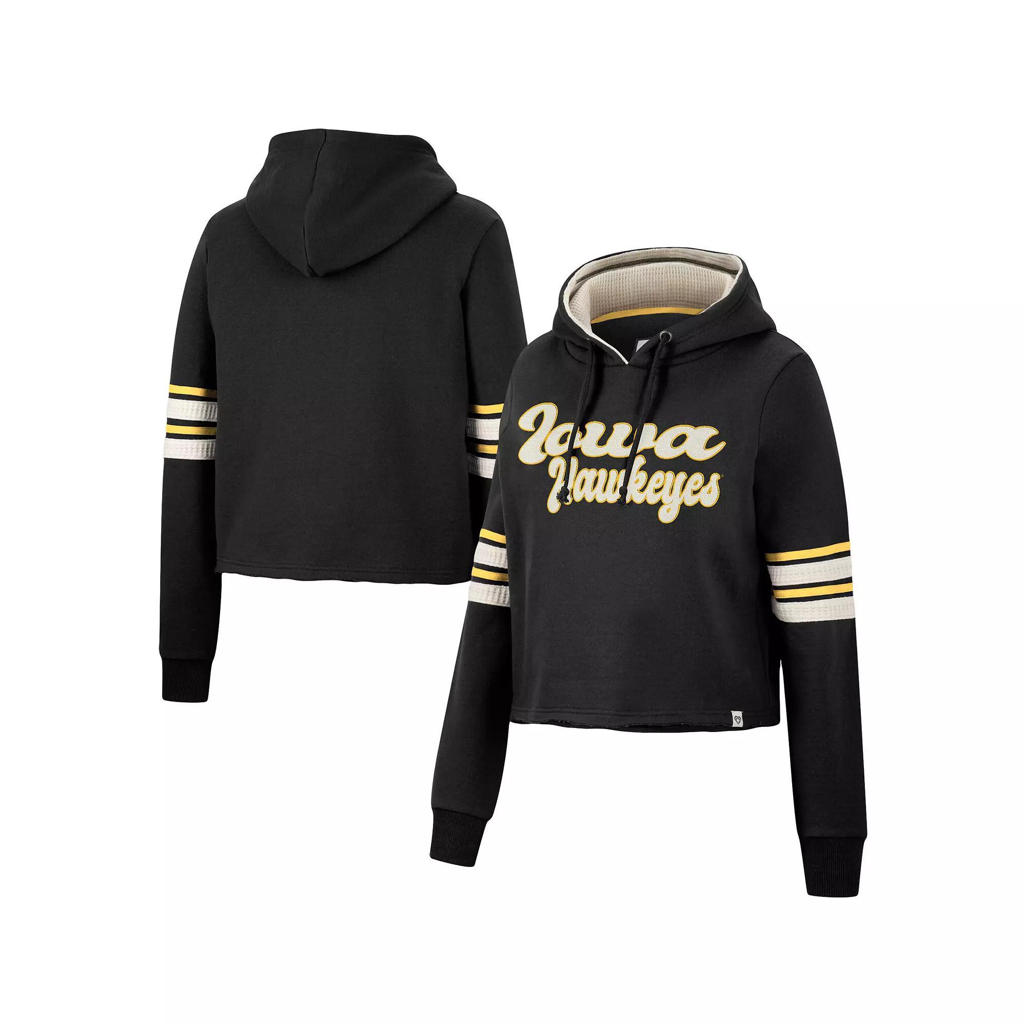 Women's Colosseum Black Iowa Hawkeyes Retro Cropped Pullover Hoodie, Size: XL Product Image