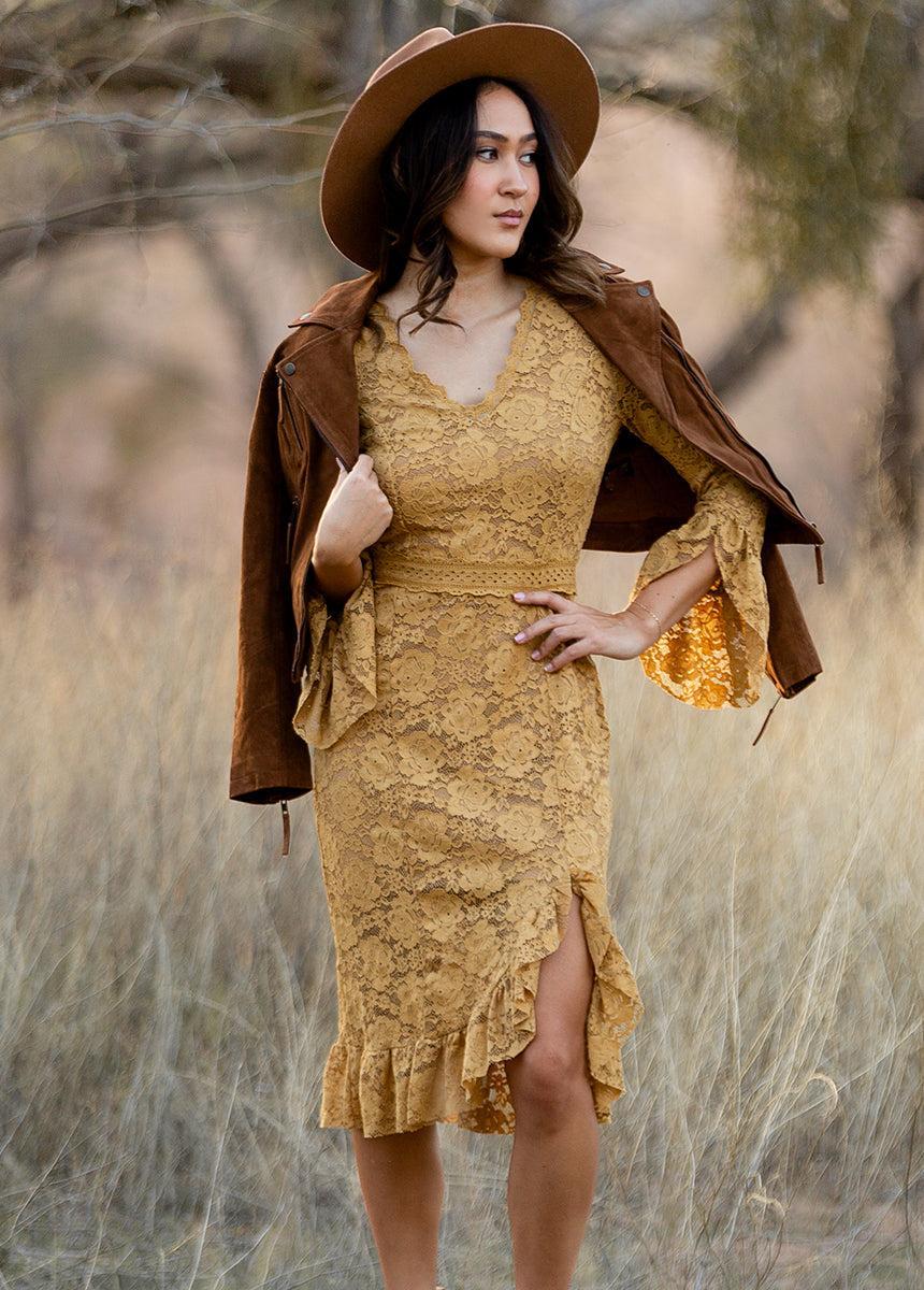 Zena Dress in Honey Product Image