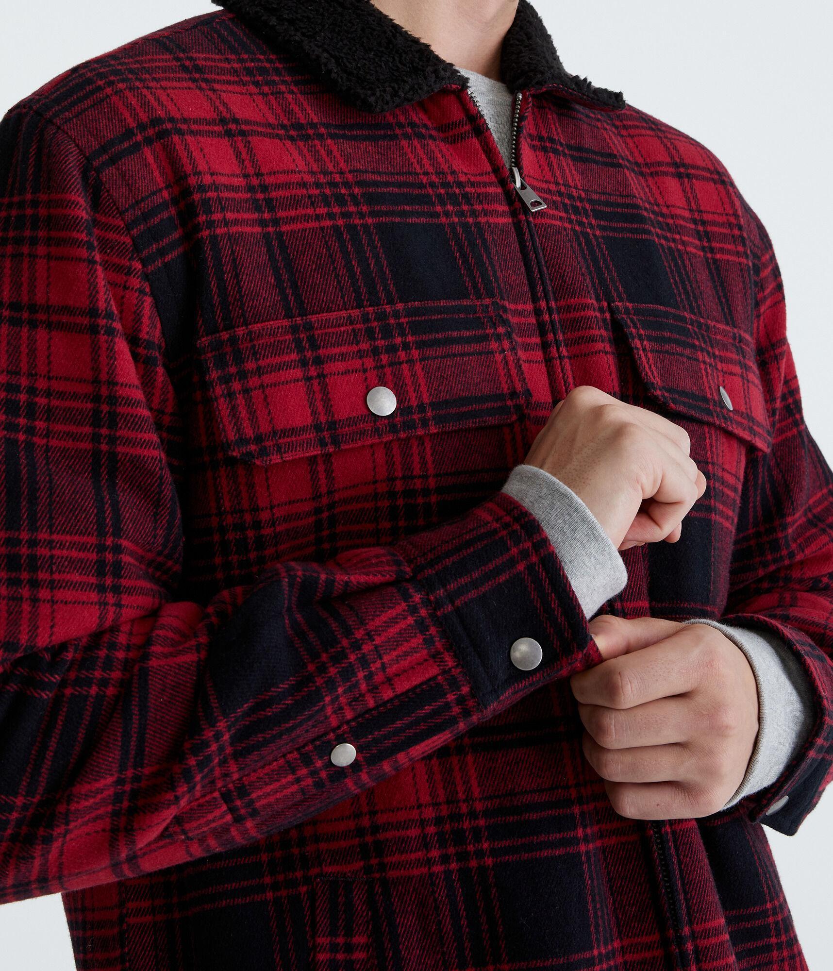 Plaid Sherpa-Lined Full-Zip Flannel Shacket Product Image