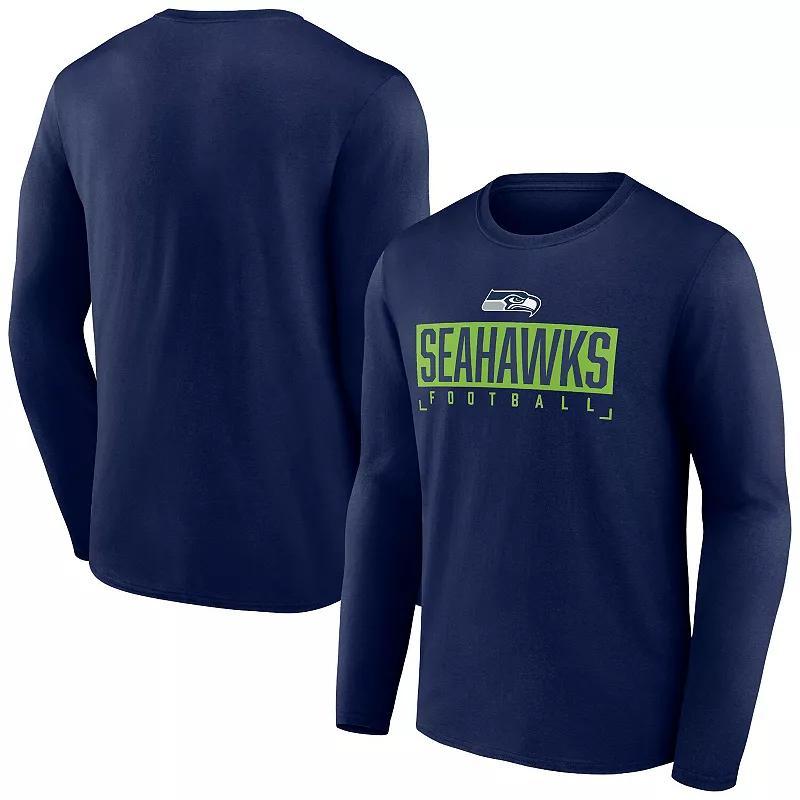 Men's Fanatics Branded Navy Seattle Seahawks Big & Tall Wordmark Long Sleeve T-Shirt, Size: 2XB, Blue Product Image