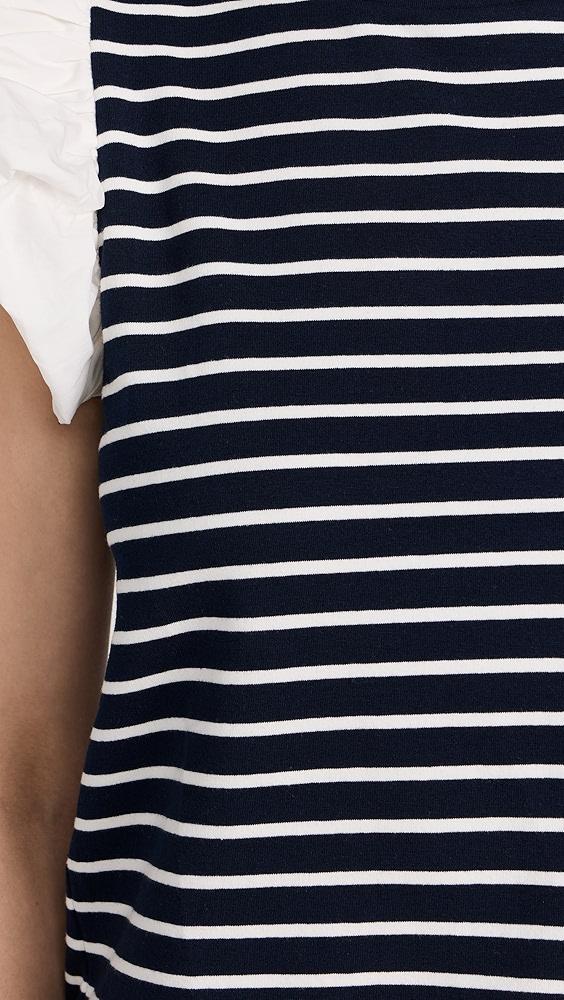 English Factory Stripe Knit with Poplin Puff Sleeve Top | Shopbop Product Image